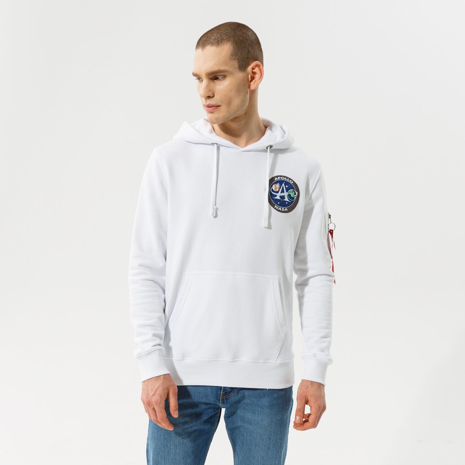 pánská mikina ALPHA INDUSTRIES MIKINA S KAPUCÍ APOLLO MISSION HOODY 10633809 BÍLÁ