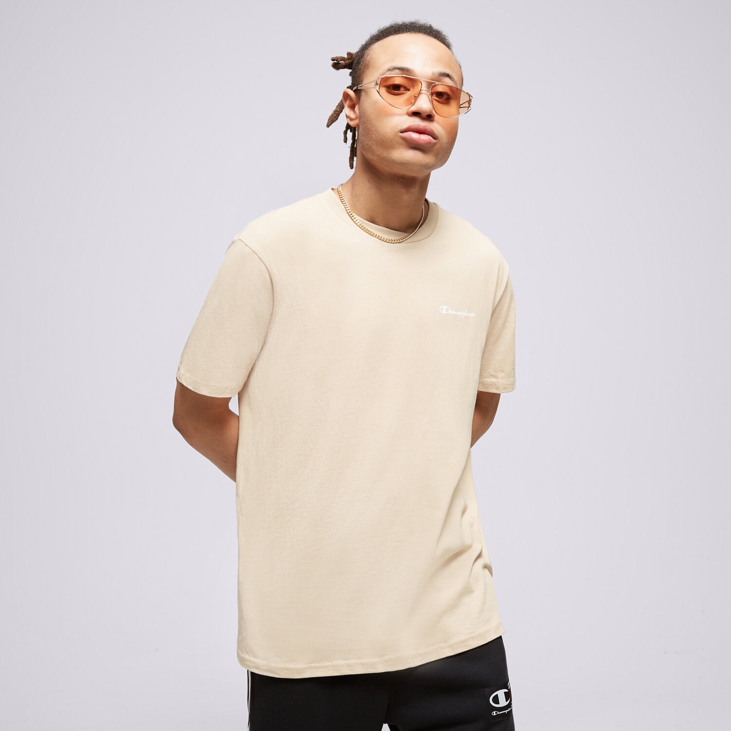 pánské tričko CHAMPION TRIČKO CREWNECK TRIČKO 218281MS073 BÉŽOVÁ