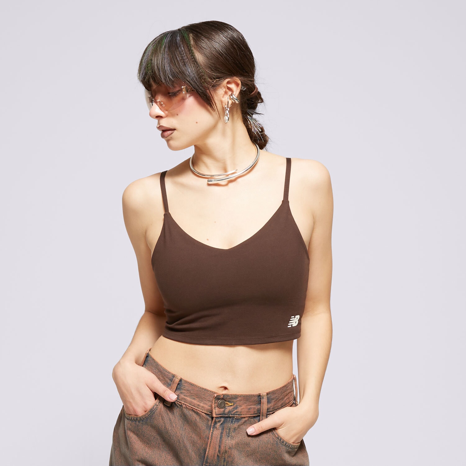 dámský top NEW BALANCE TOP LINEAR HERITAGE SOFT BRA WB41030KCF HNĚDÁ