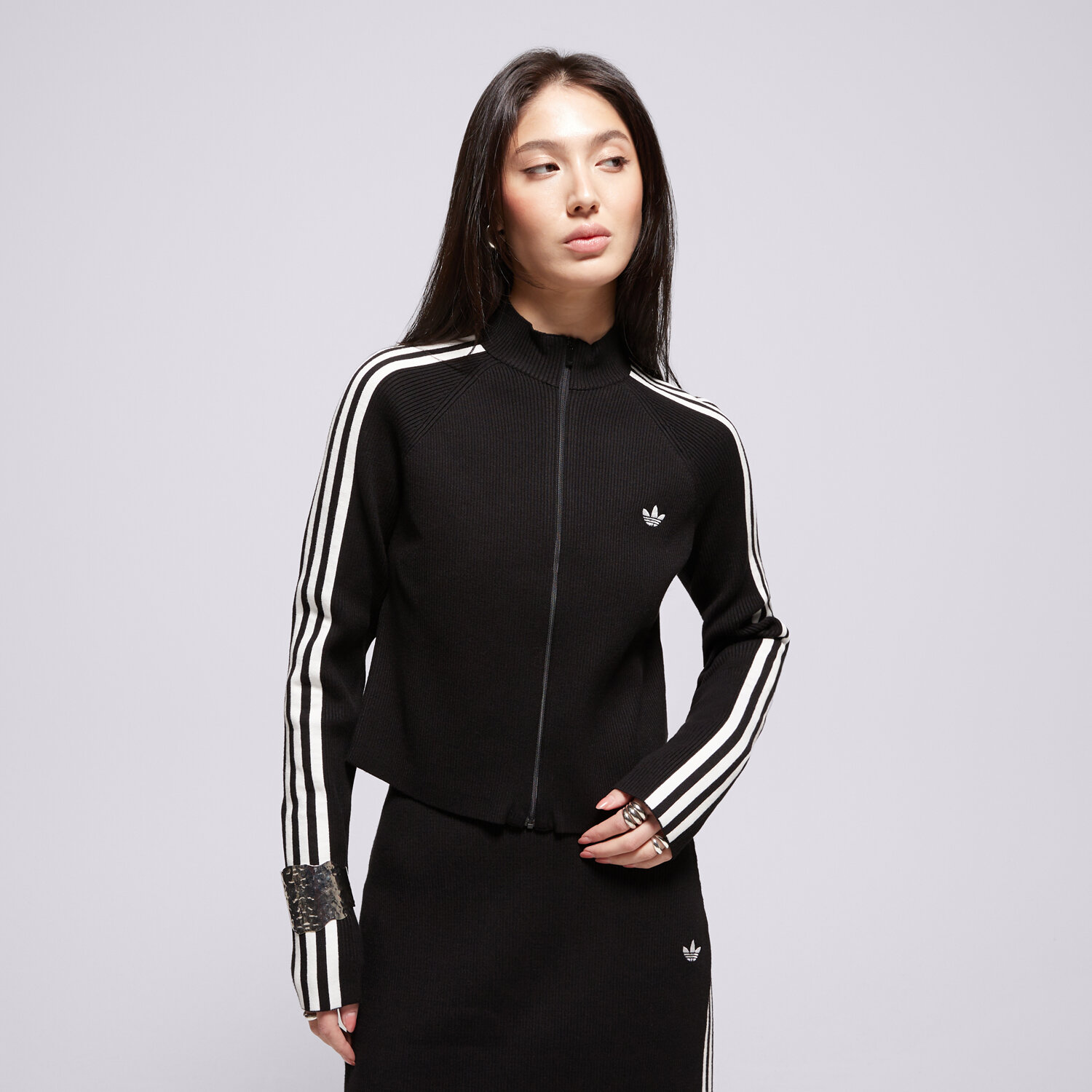 dámská mikina ADIDAS MIKINA ROZEPÍNACÍ SLIM KNIT TT JY2597 ČERNÁ