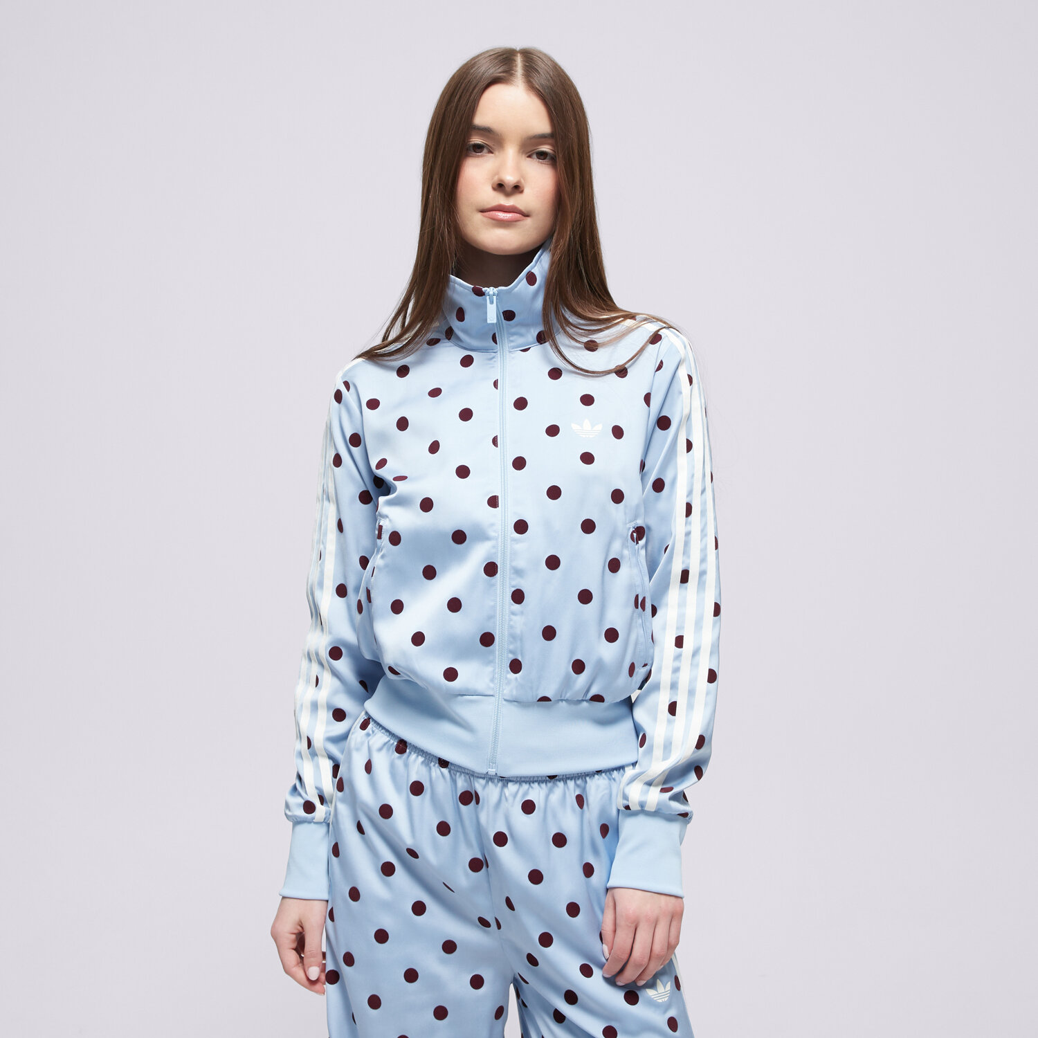 dámská mikina ADIDAS MIKINA ROZEPÍNACÍ SATIN POLKA DOTS TT KV1167 MODRÁ