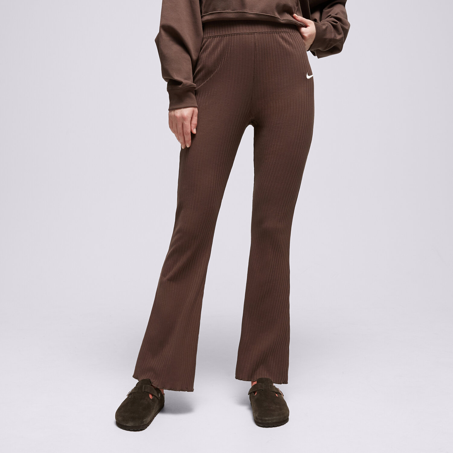 dámské kalhoty NIKE KALHOTY  W NSW RIB JRSY DV7868-237 HNĚDÁ