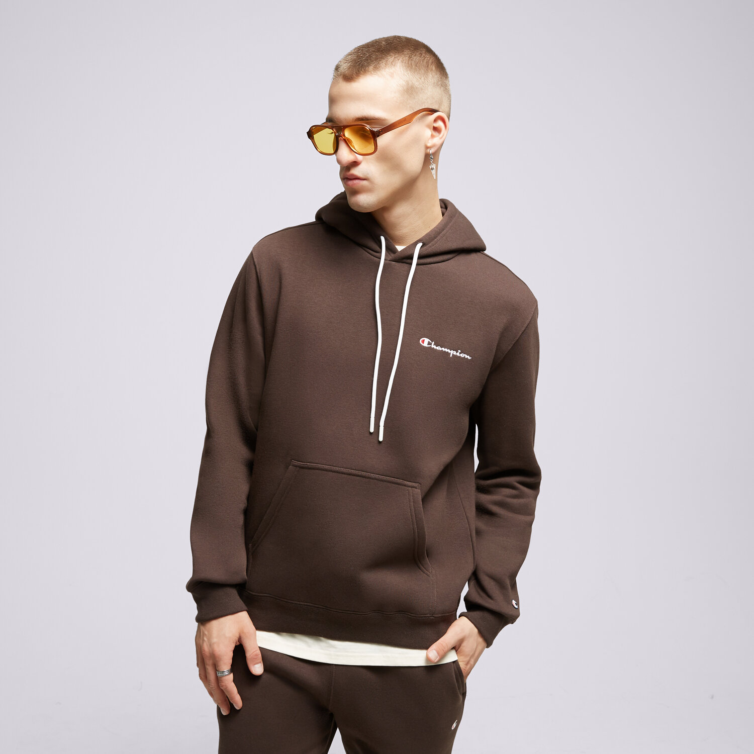 pánská mikina CHAMPION MIKINA S KAPUCÍ HOODED SWEATSHIRT 219208MS548 HNĚDÁ