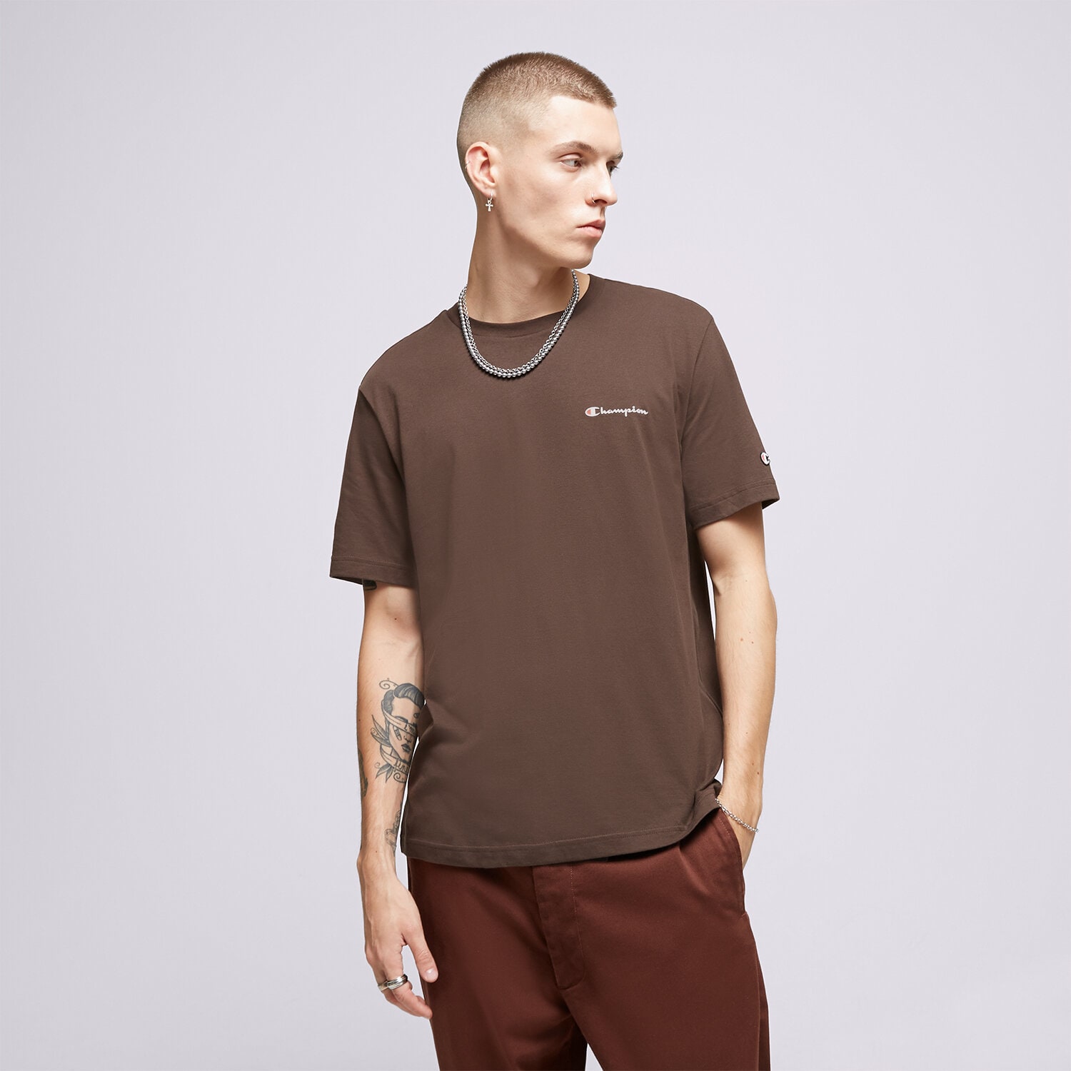 pánské tričko CHAMPION TRIČKO CREWNECK 219214MS548 HNĚDÁ