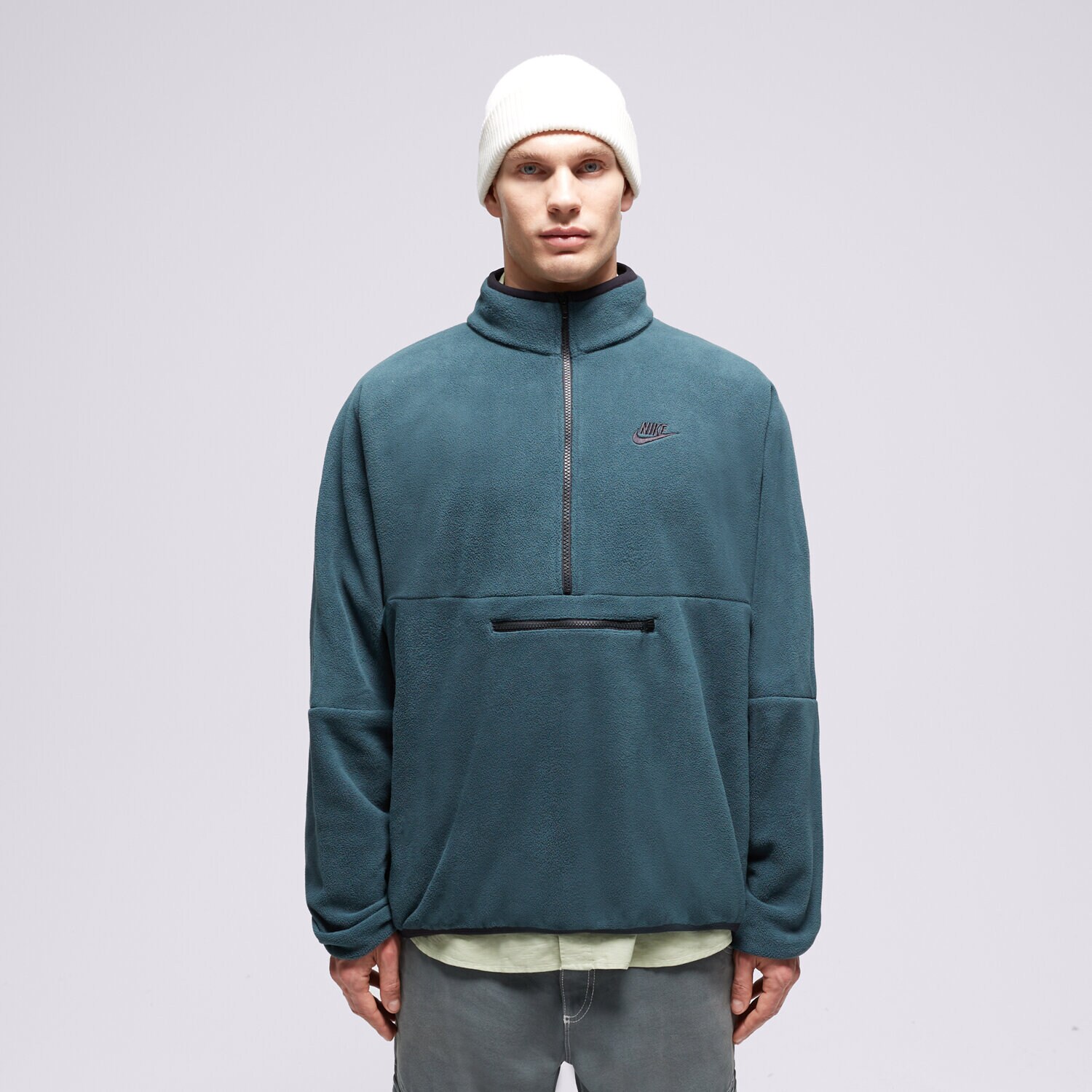 pánská mikina NIKE MIKINA M NK CLUB+ PLR LS HZ TOP DX0525-328 ZELENÁ