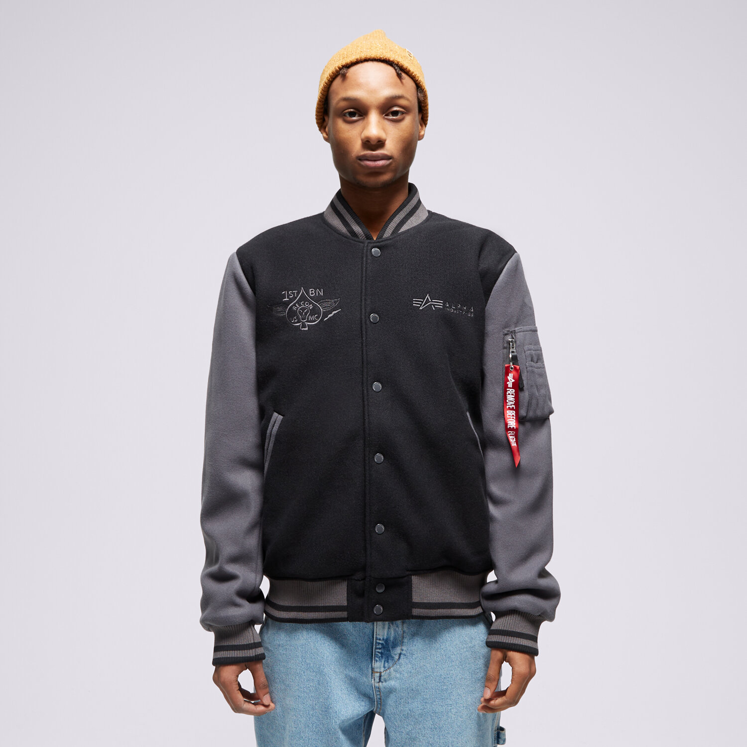 pánská zimní bunda ALPHA INDUSTRIES BUNDA VARSITY AIR FORCE 1381073 ČERNÁ