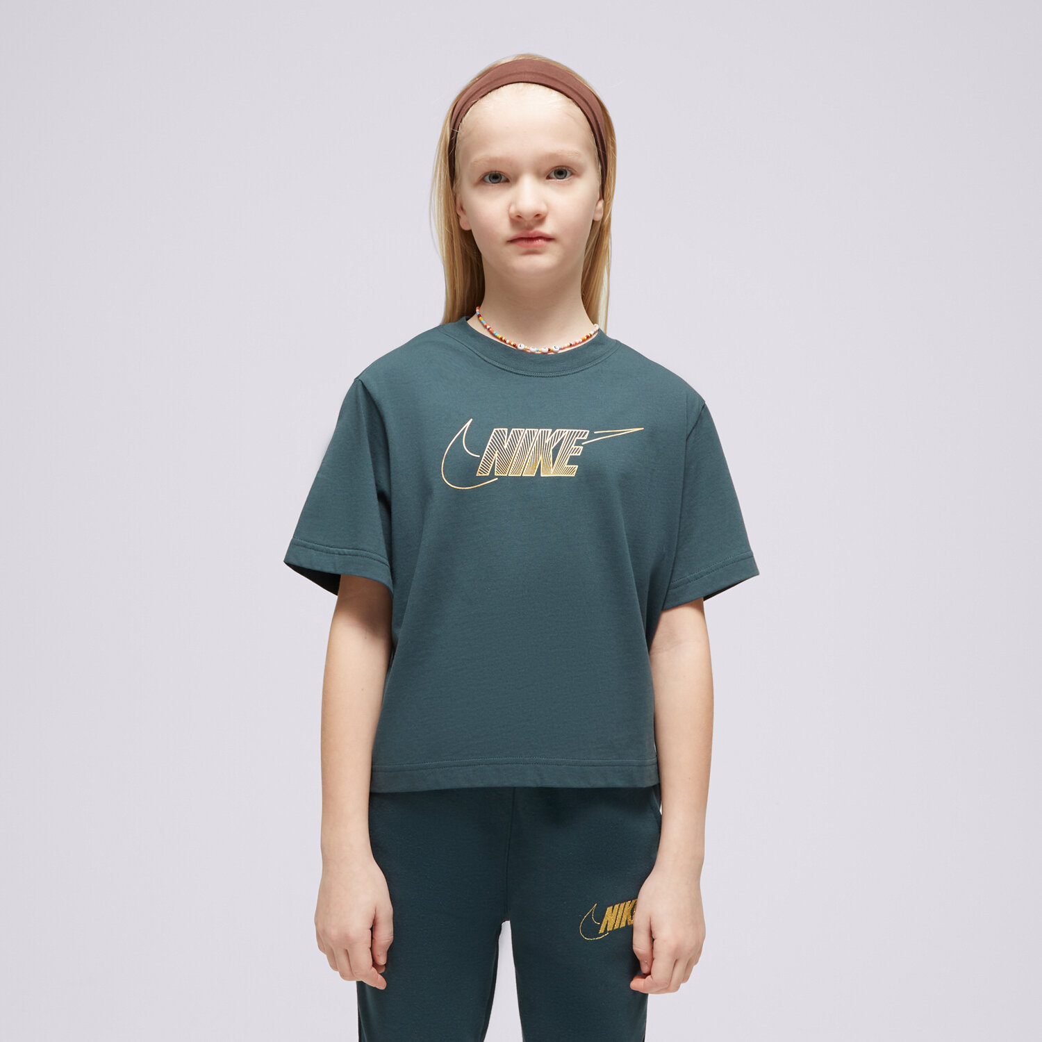 dětské tričko NIKE TRIČKO G NSW TEE BOXY METALLIC HBR GIRL FJ6785-328 ZELENÁ