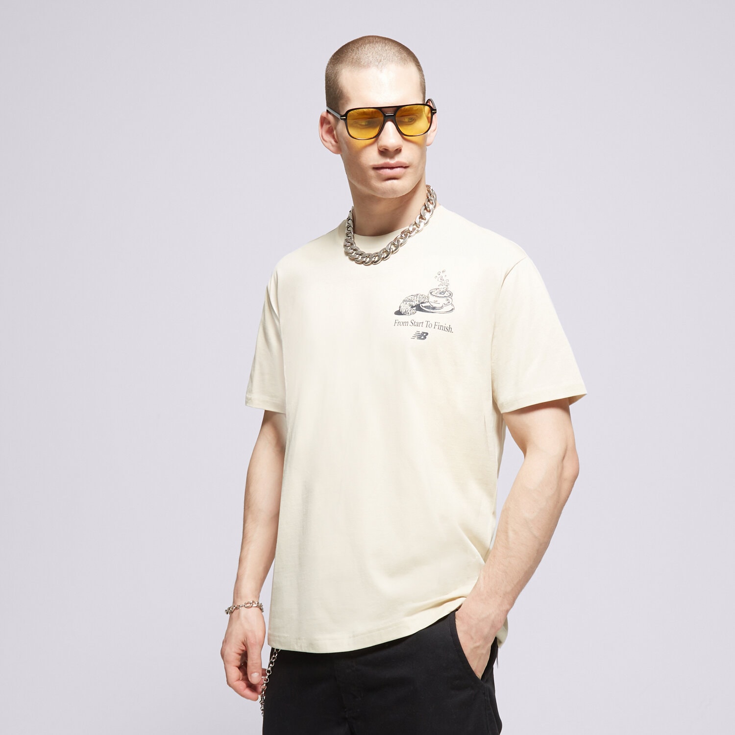 pánské tričko NEW BALANCE TRIČKO ESSENTIALS CAFE JAVA COTTO BE MT31561BE BÍLÁ