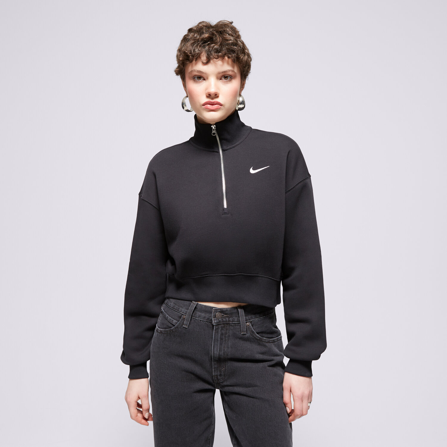 dámská mikina NIKE MIKINA W NSW PHNX FLC QZ CROP DQ5767-010 ČERNÁ