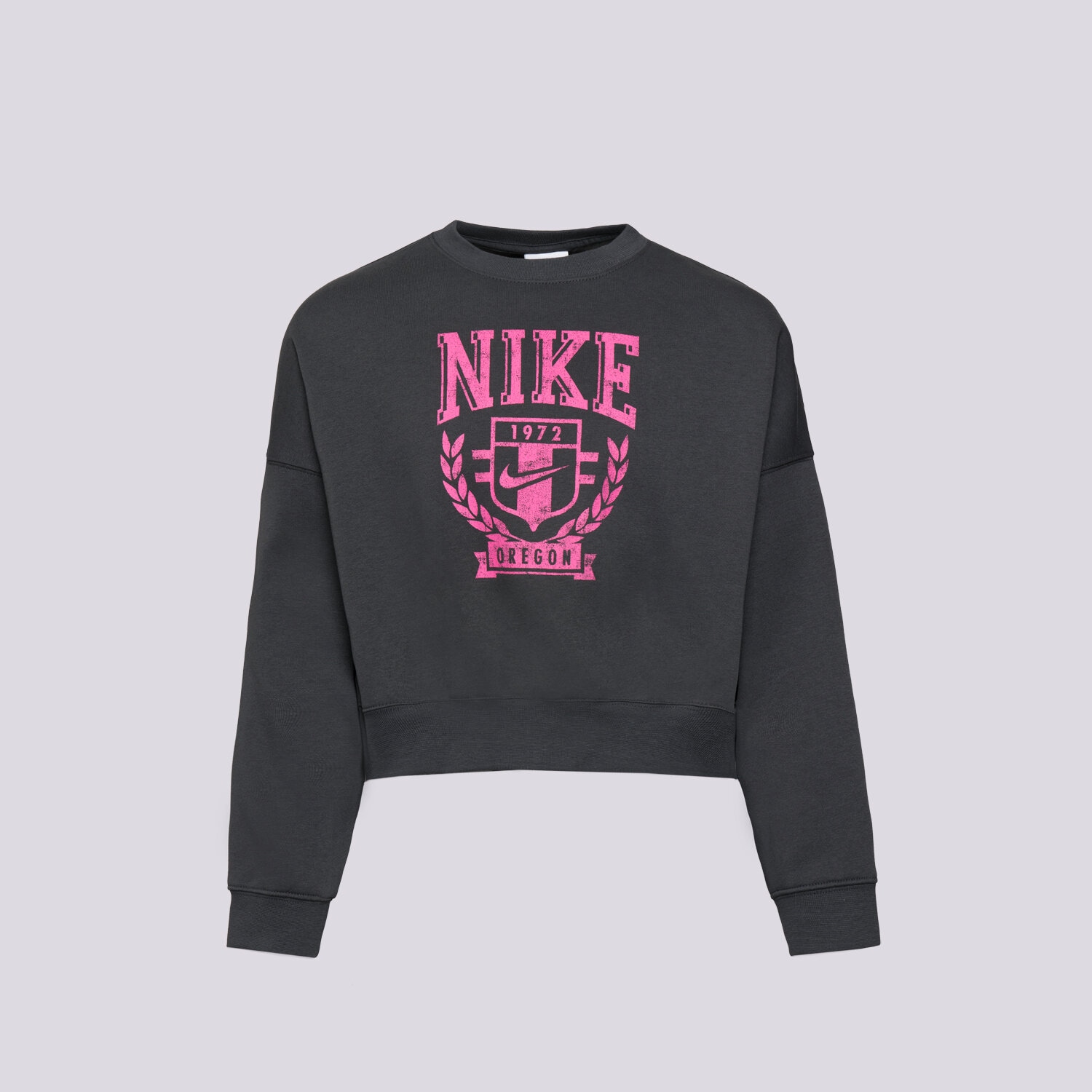 dětská mikina NIKE MIKINA G NSW TREND FLC CREW PRNT GIRL FZ4722-060 ŠEDÁ