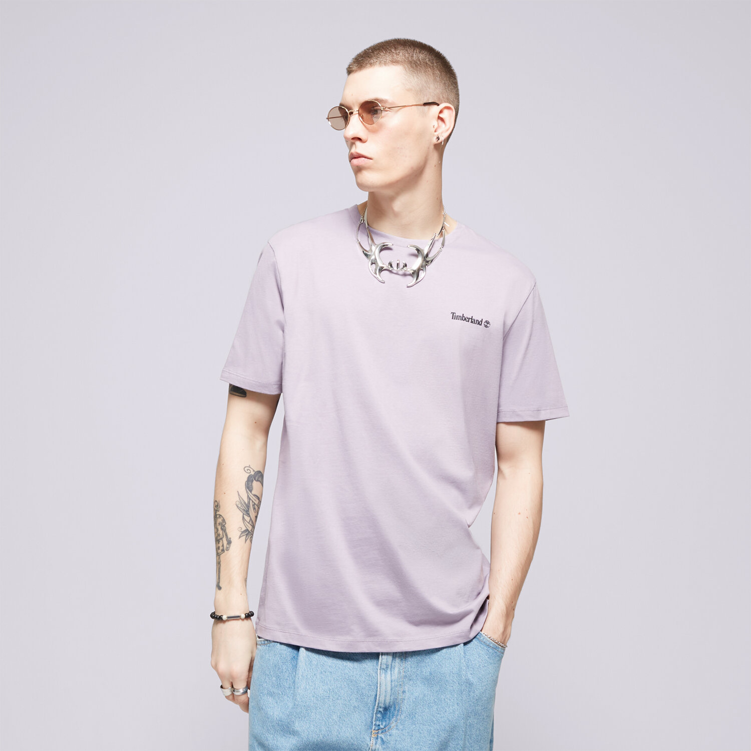 pánské tričko TIMBERLAND TRIČKO SMALL LOGO PRINT TEE TB0A5QQTEG71 MODRÁ
