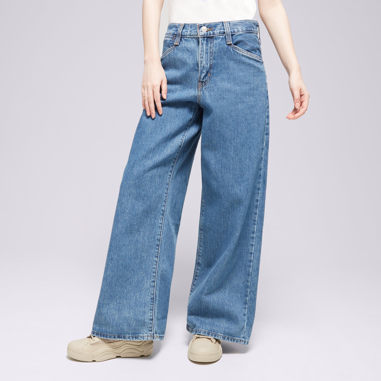 dámské kalhoty LEVI'S KALHOTY  94 BAGGY WIDE LEG MED. INDIGO A5929-0002 MODRÁ