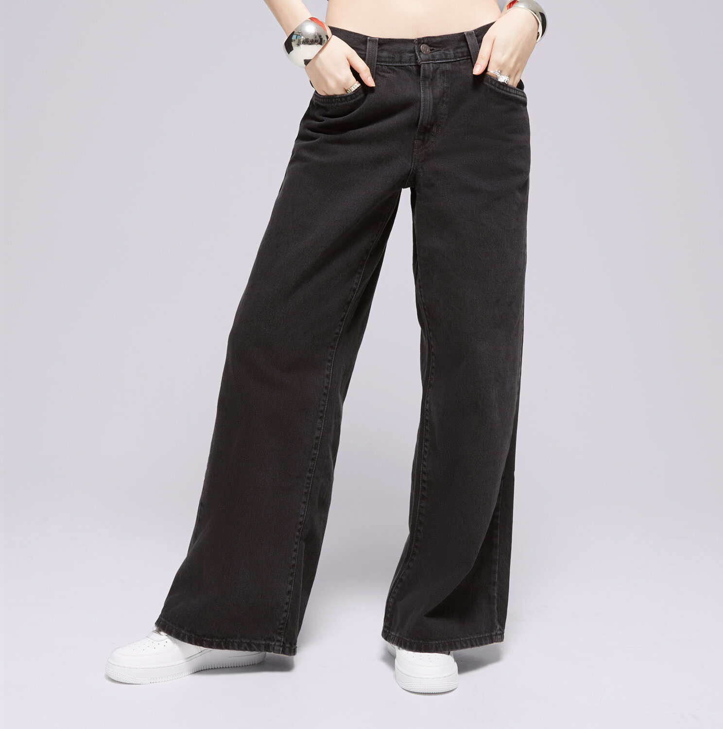 dámské kalhoty LEVI'S KALHOTY  94 BAGGY WIDE LEG BLACKS A5929-0006 ČERNÁ