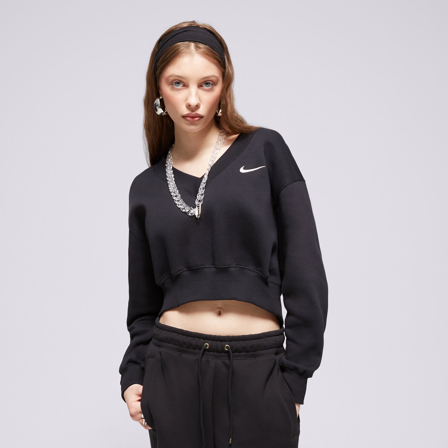 dámská mikina NIKE MIKINA W NSW PHNX FLC CROP VNECK FN3651-010 ČERNÁ