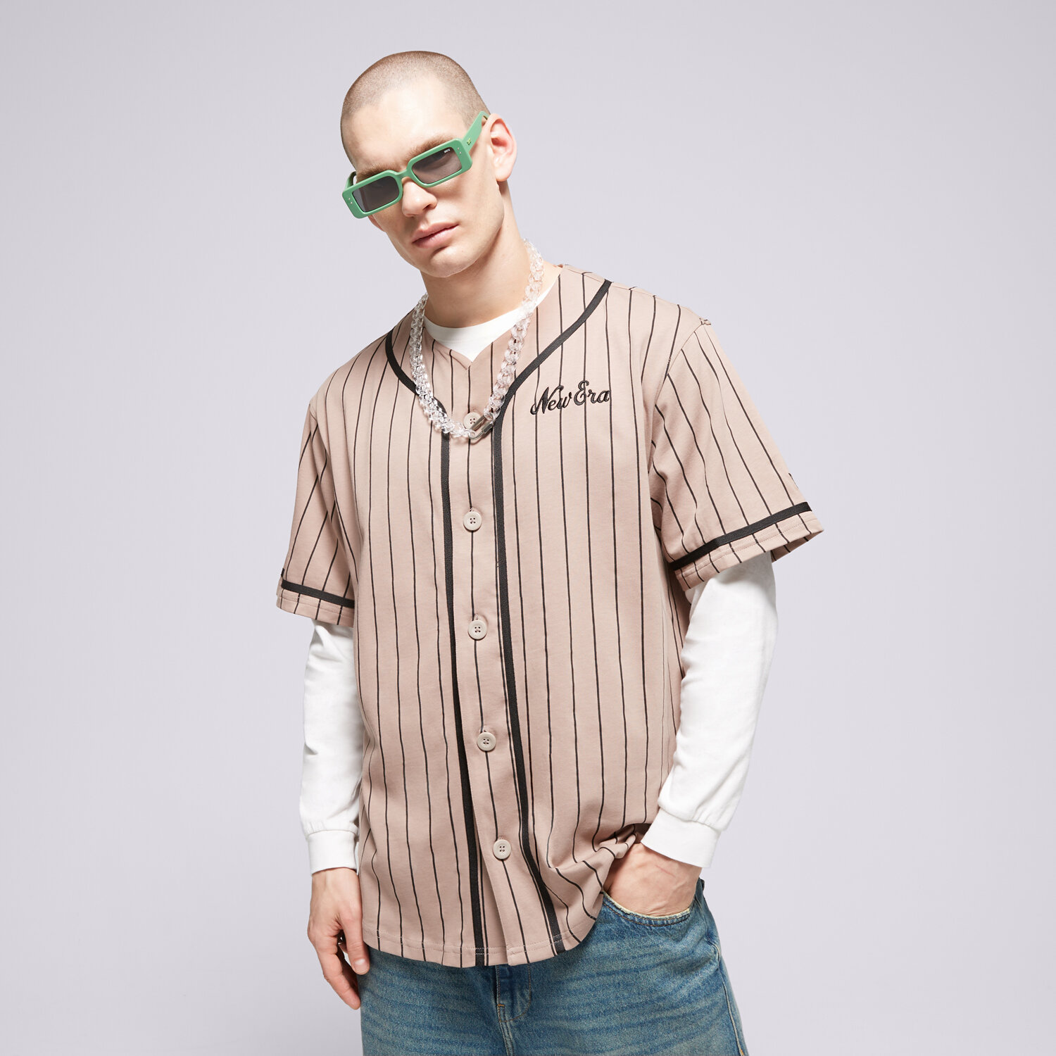 pánské tričko NEW ERA TRIČKO NE PINSTRIPE JERSEY NONE 60435421 BÉŽOVÁ