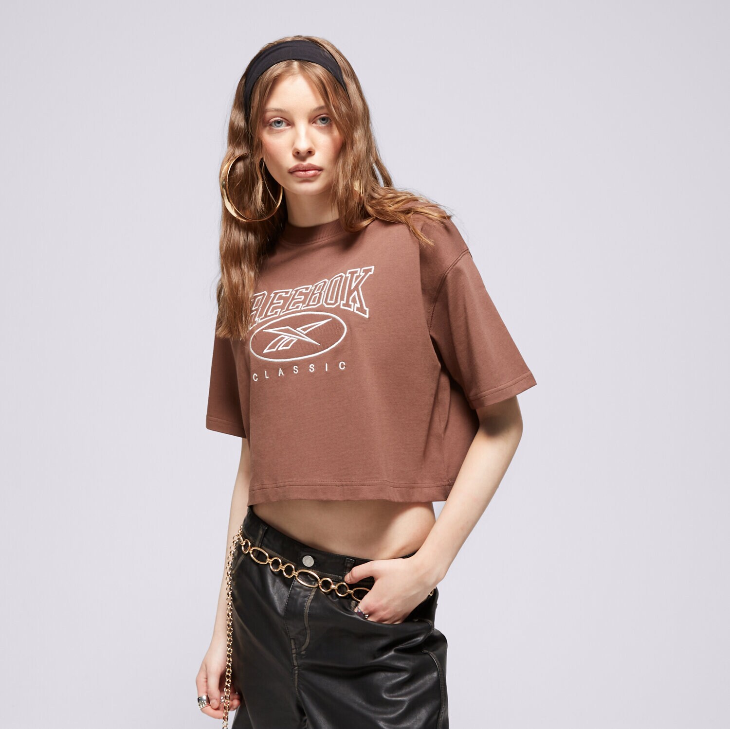 dámské tričko REEBOK TRIČKO CL AE BIG LOGO CROP TEE 100075642 HNĚDÁ