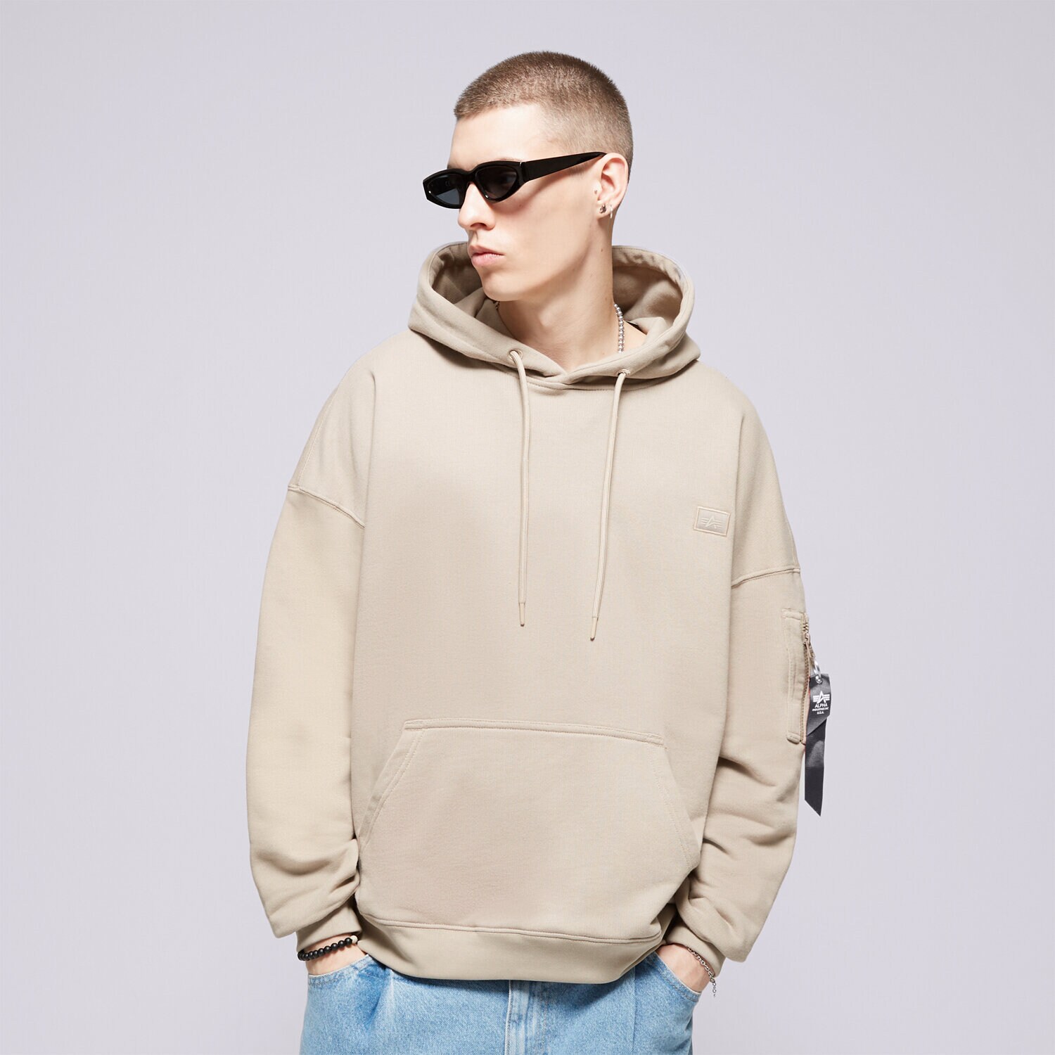 pánská mikina ALPHA INDUSTRIES MIKINA S KAPUCÍ   ALPHA ESSENTIALS RL HOODY 146335679 BÉŽOVÁ