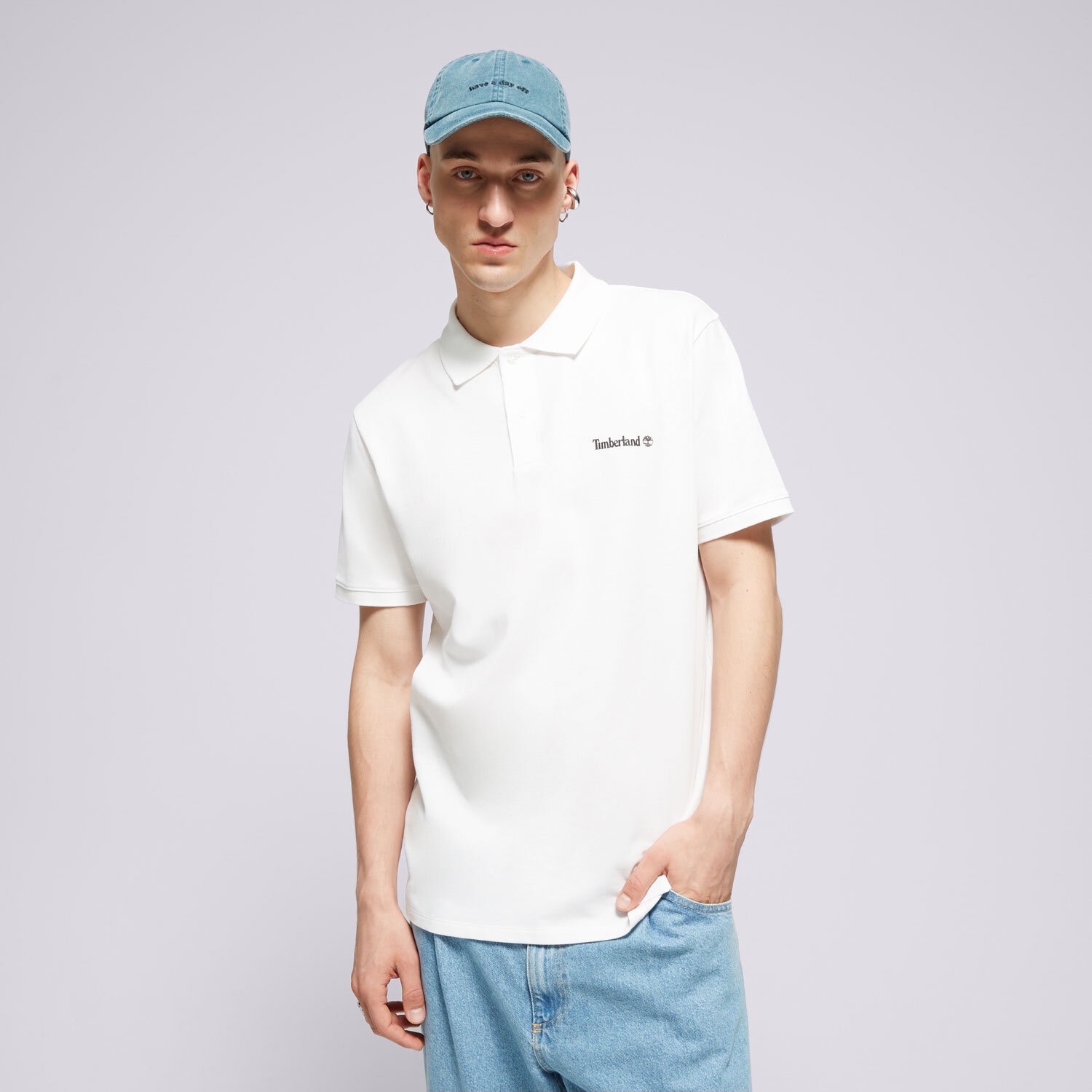 pánské polo tričko TIMBERLAND TRIČKO SMALL LOGO PRINT TRIČKO TB0A5QQ61001 BÍLÁ