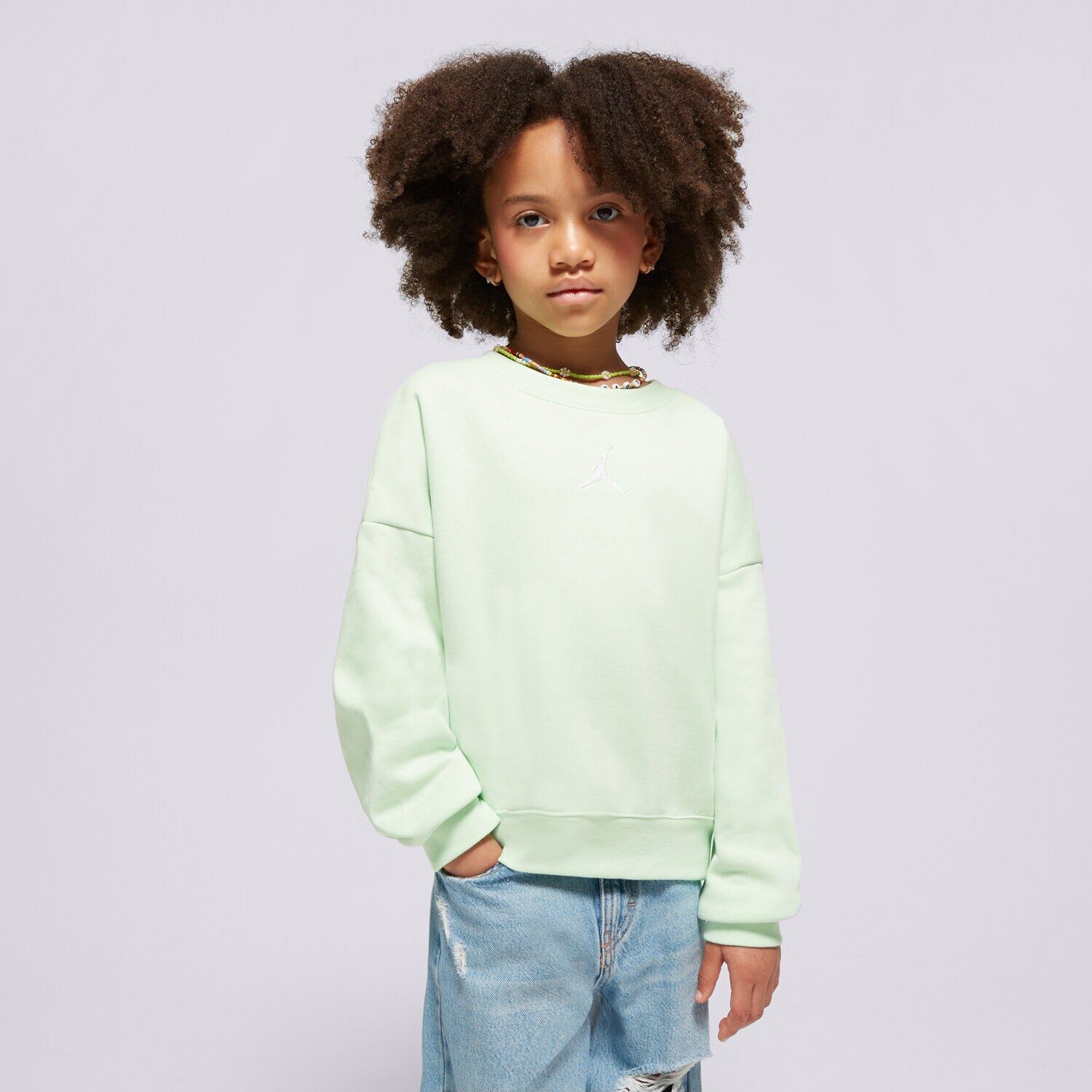 dětská mikina JORDAN MIKINA ICON PLAY OVERSIZED CREW GIRL 45C387-E2E ZELENÁ