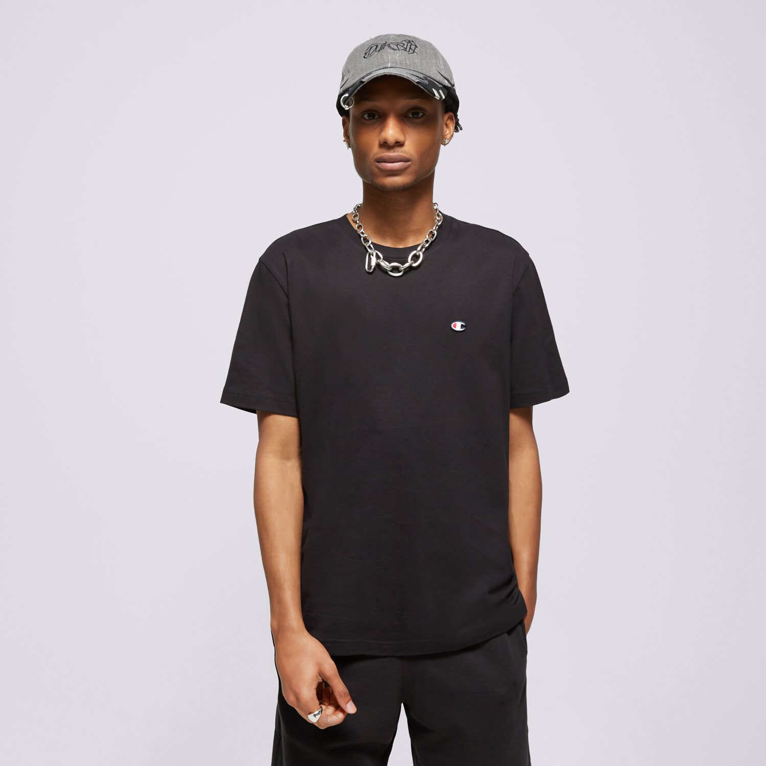 pánské tričko CHAMPION TRIČKO CREWNECK TEE 220453KK001 ČERNÁ