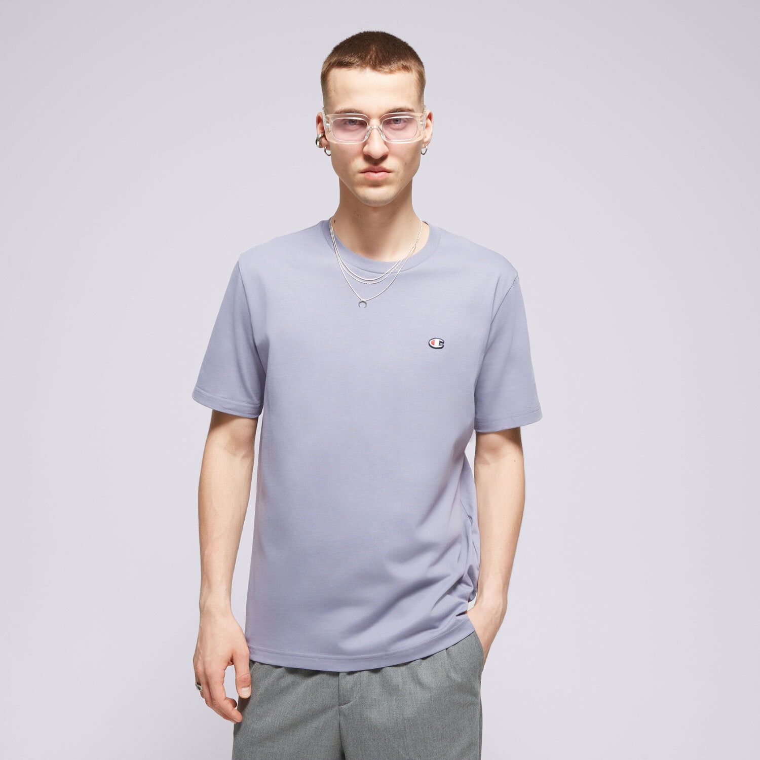 pánské tričko CHAMPION TRIČKO CREWNECK TEE 220453BS160 FIALOVÁ