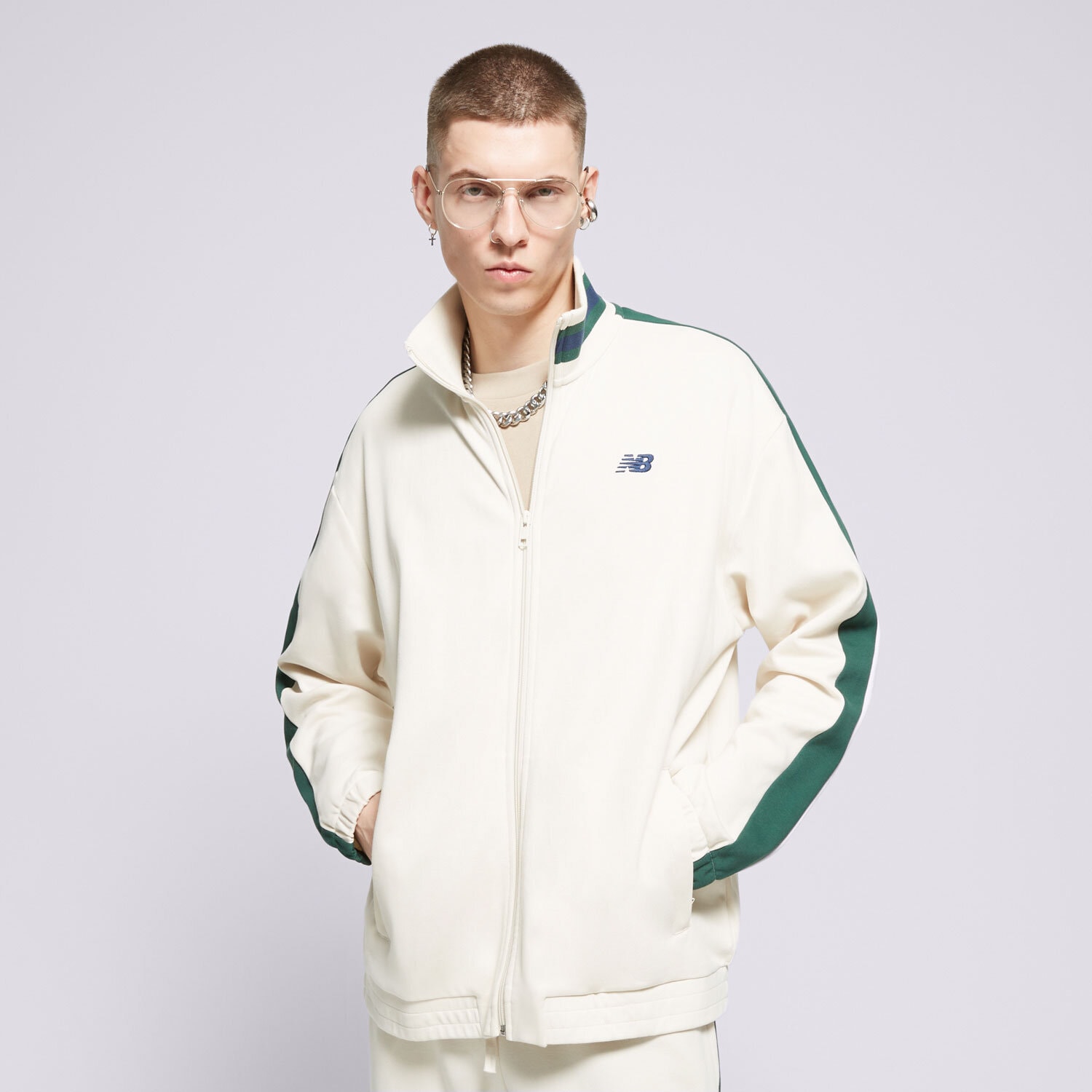pánská mikina NEW BALANCE MIKINA SGH FULL ZIP MJ41503LIN BÍLÁ