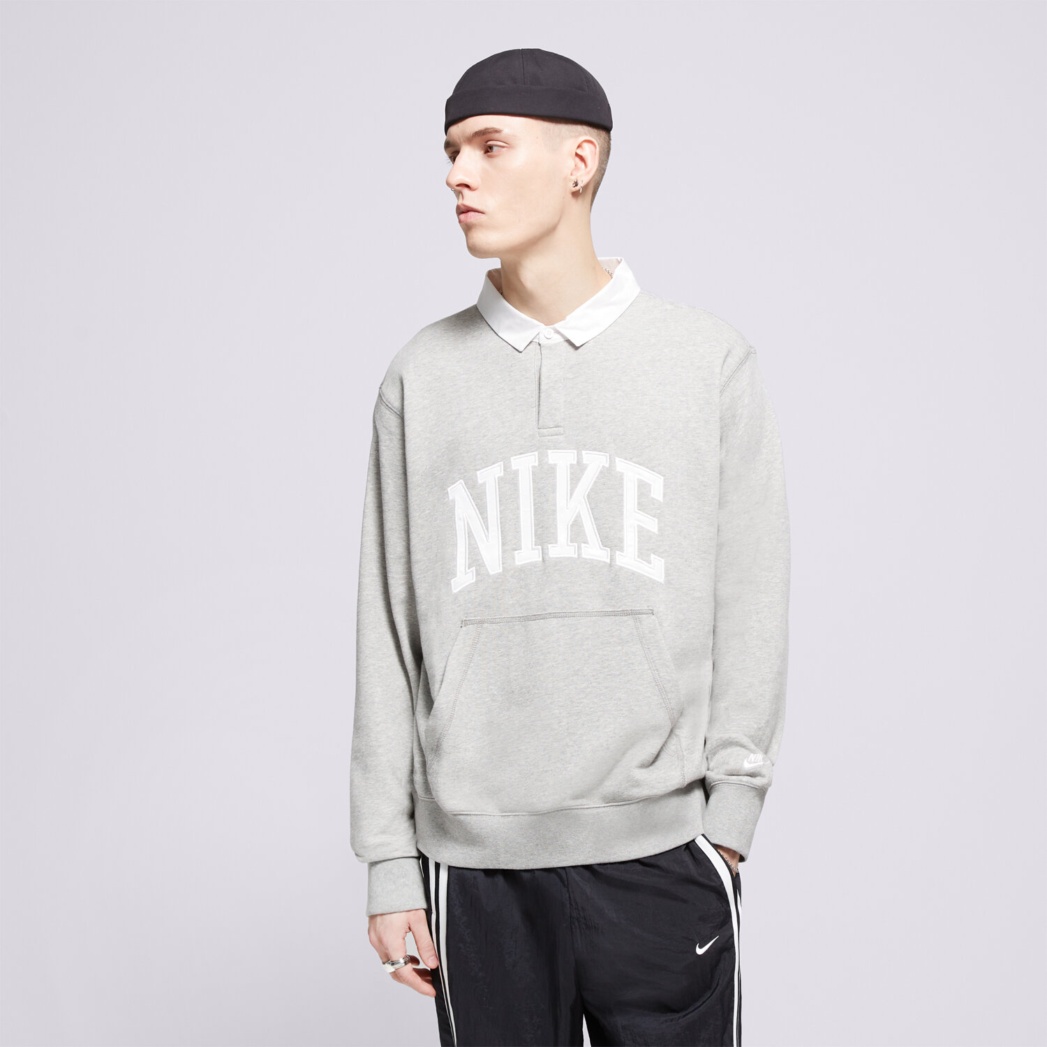 pánská mikina NIKE MIKINA M NK CLUB HBR FT LS TRIČKO FN3112-063 ŠEDÁ