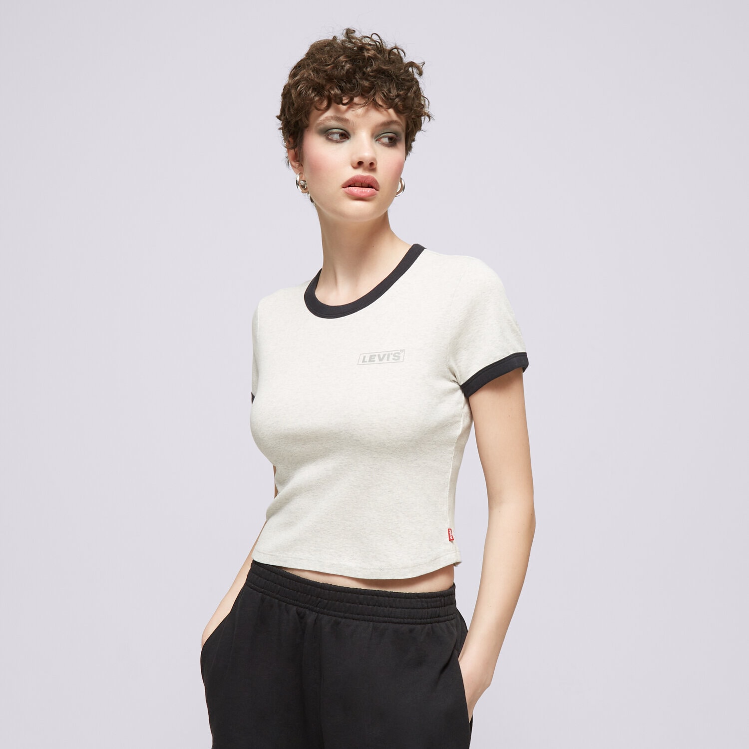 dámské tričko LEVI'S TRIČKO GRAPHIC RINGER MINI TEE GREYS A3523-0071 ŠEDÁ