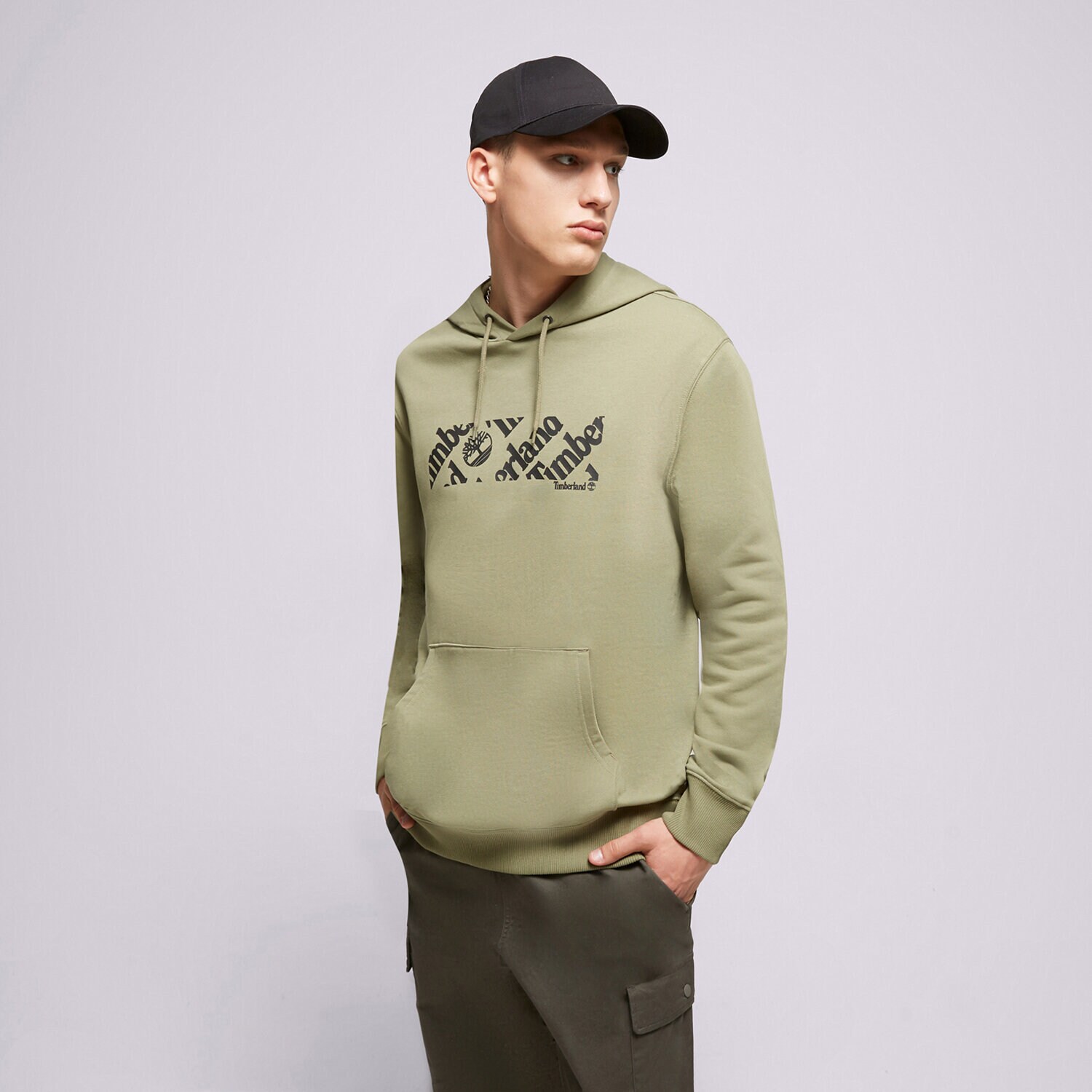 pánská mikina TIMBERLAND MIKINA S KAPUCÍ LINEAR LOGO TB0A5ZM55901 KHAKI