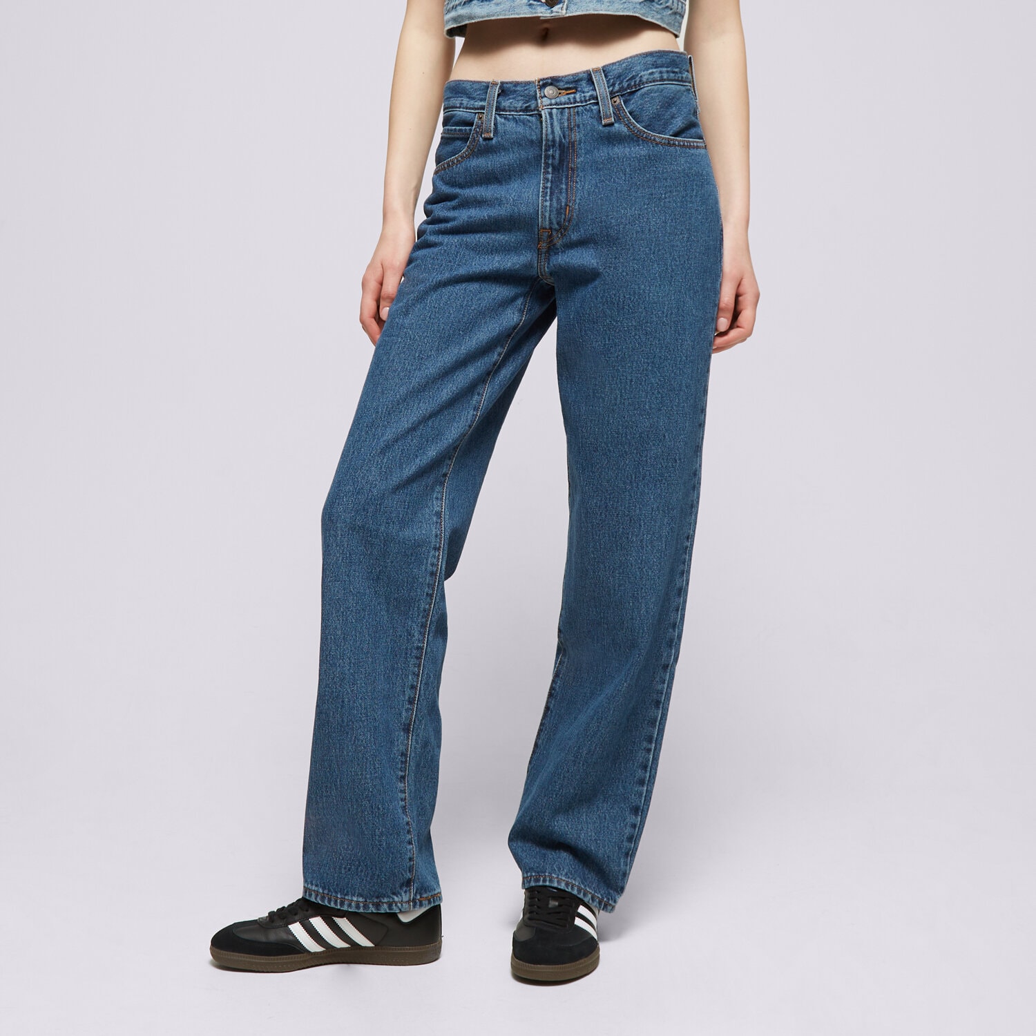 dámské kalhoty LEVI'S KALHOTY  94 BAGGY MED INDIGO - WORN IN A3510-0028 TMAVOMODRÁ