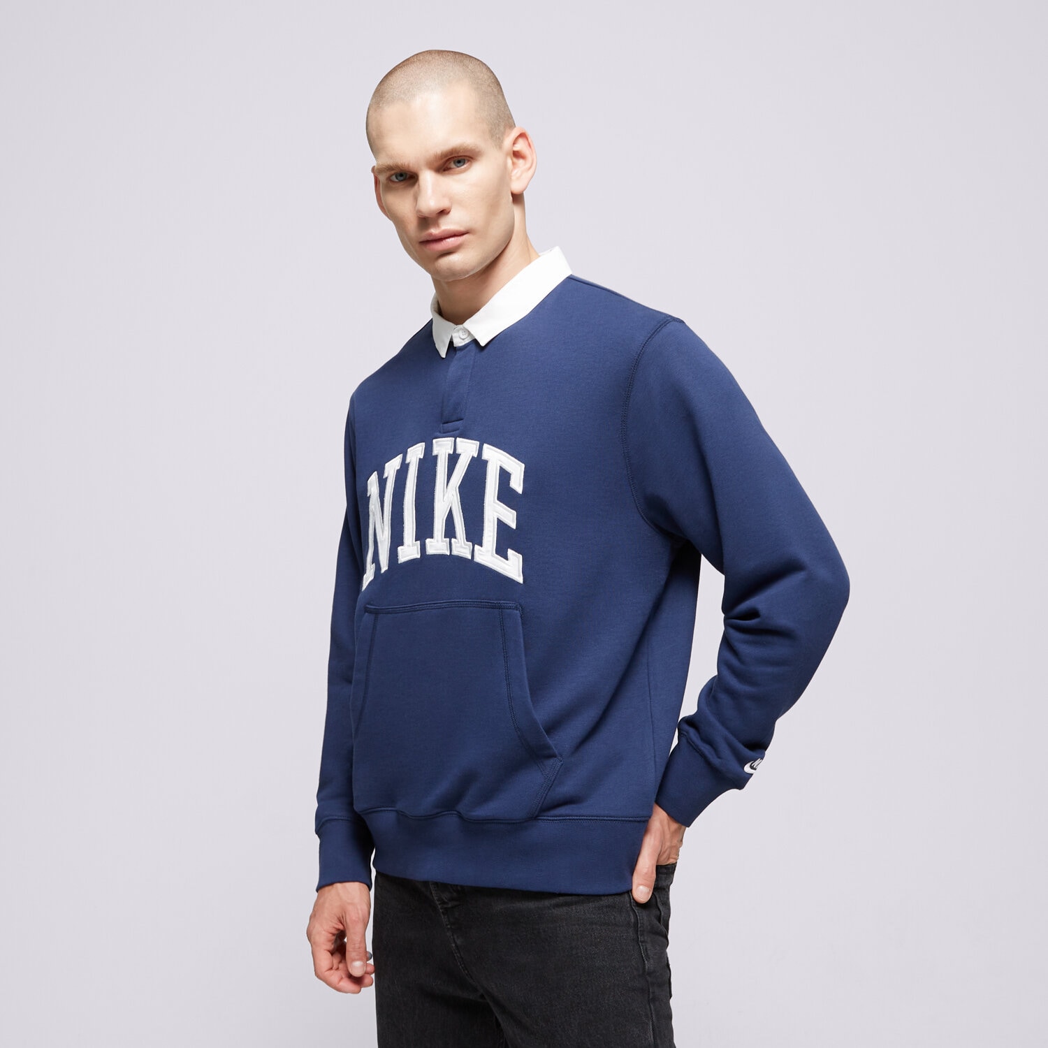 pánská mikina NIKE MIKINA M NK CLUB HBR FT LS TRIČKO FN3112-410 TMAVOMODRÁ