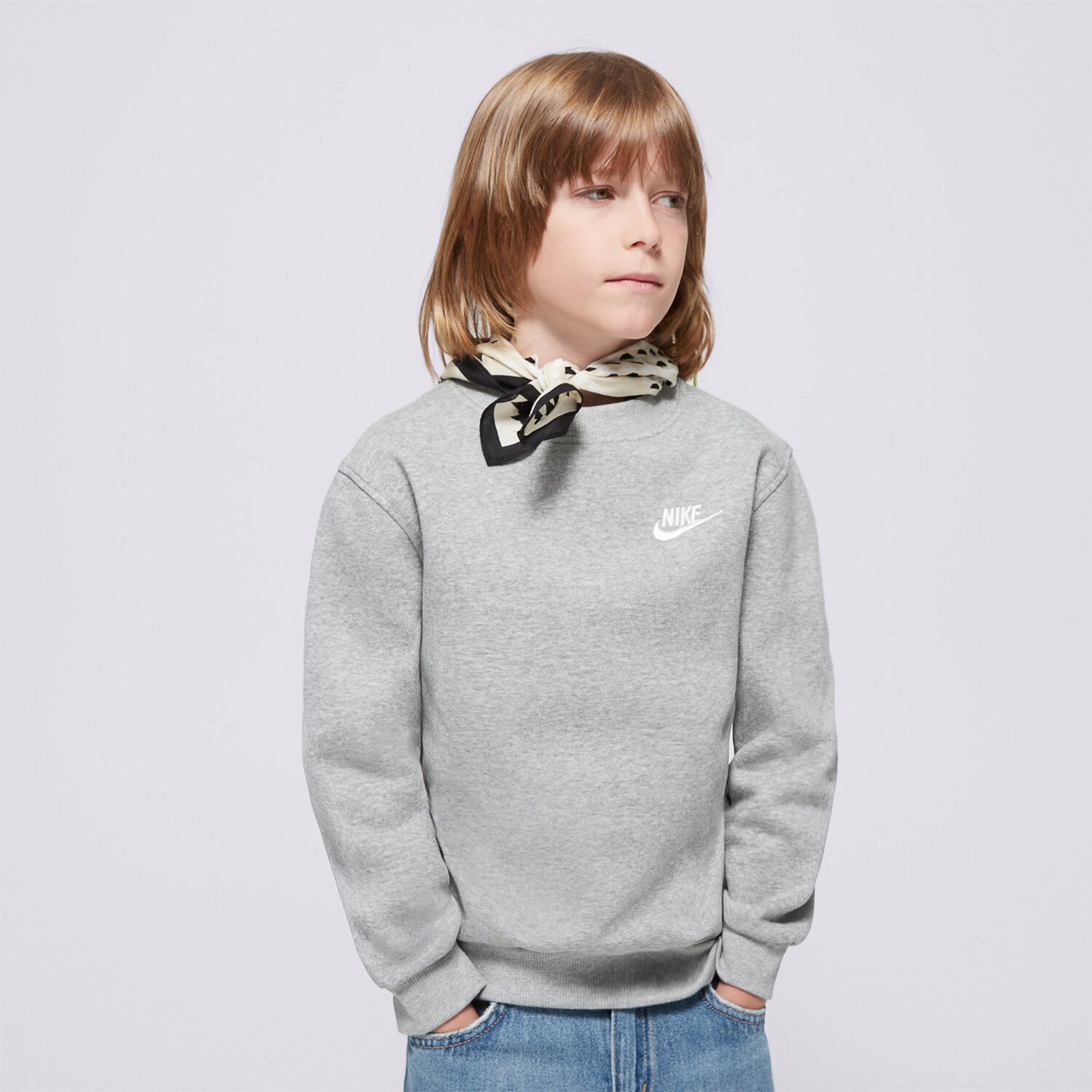 dětská mikina NIKE MIKINA NSW CLUB FLC CREW LS LBR FD3006-063 ŠEDÁ