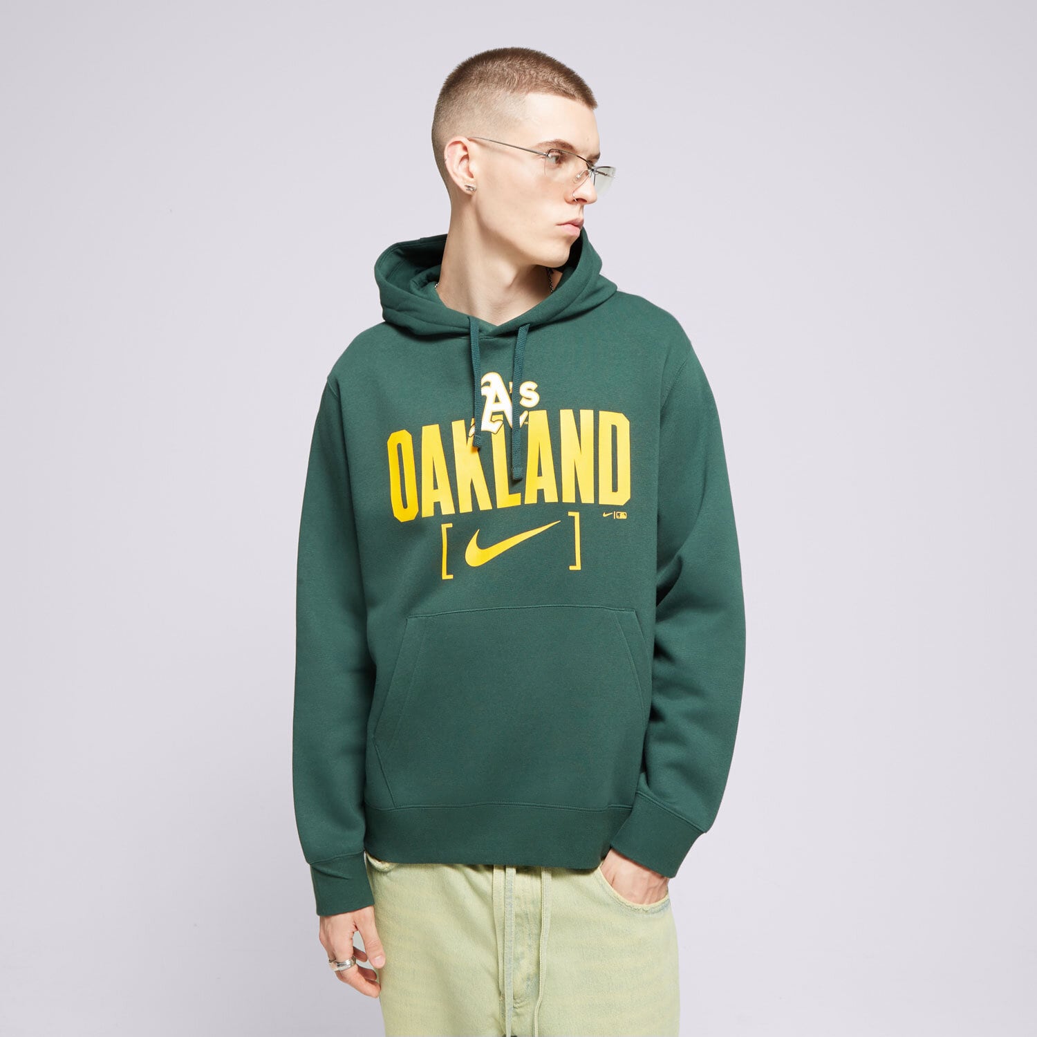 pánská mikina NIKE MIKINA S KAPUCÍ OAKLAND ATHLETICS MLB NKDK-3EY-FZ-1TG ZELENÁ