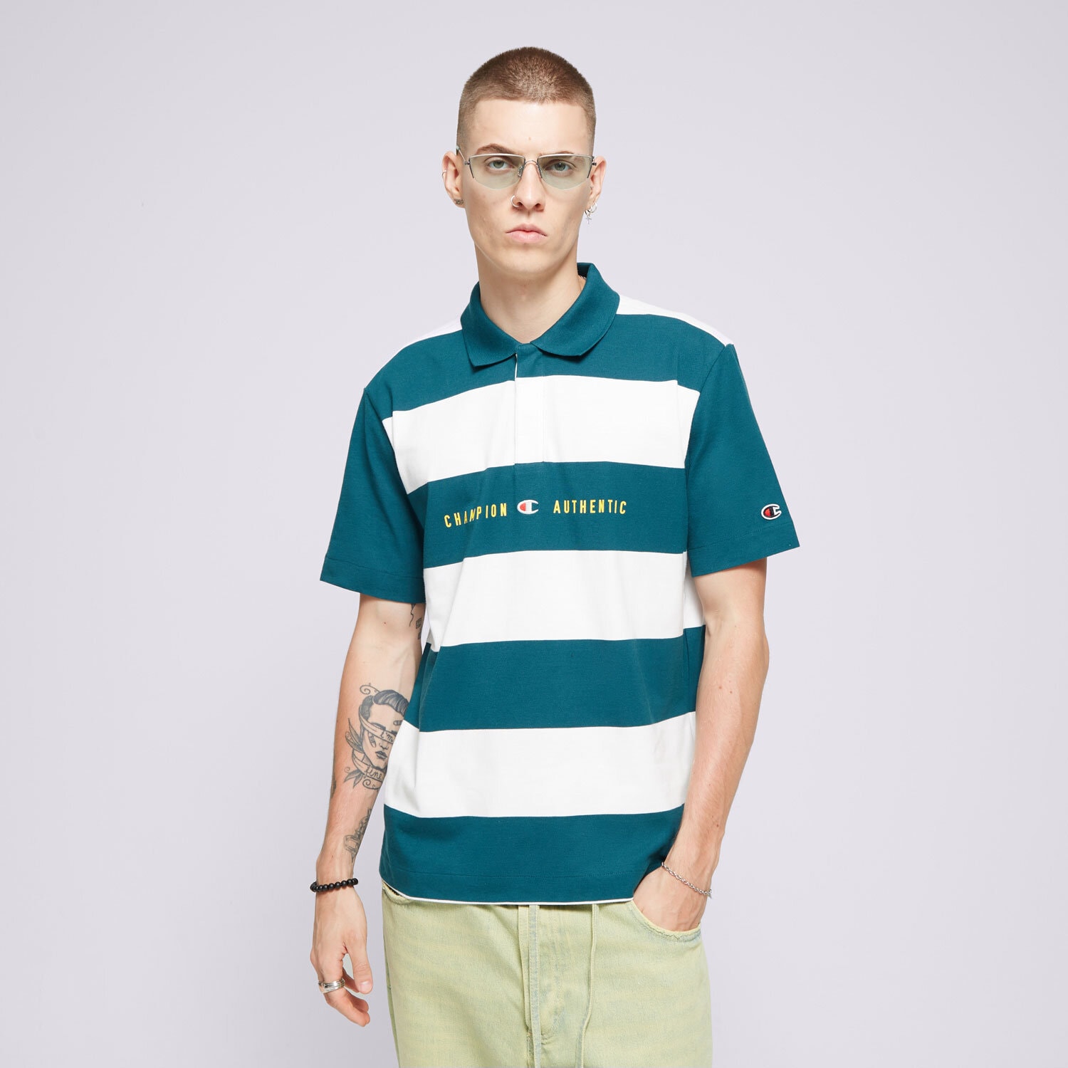 pánské polo tričko CHAMPION TRIČKO STRIPED TRIČKO 219858GS549 ZELENÁ