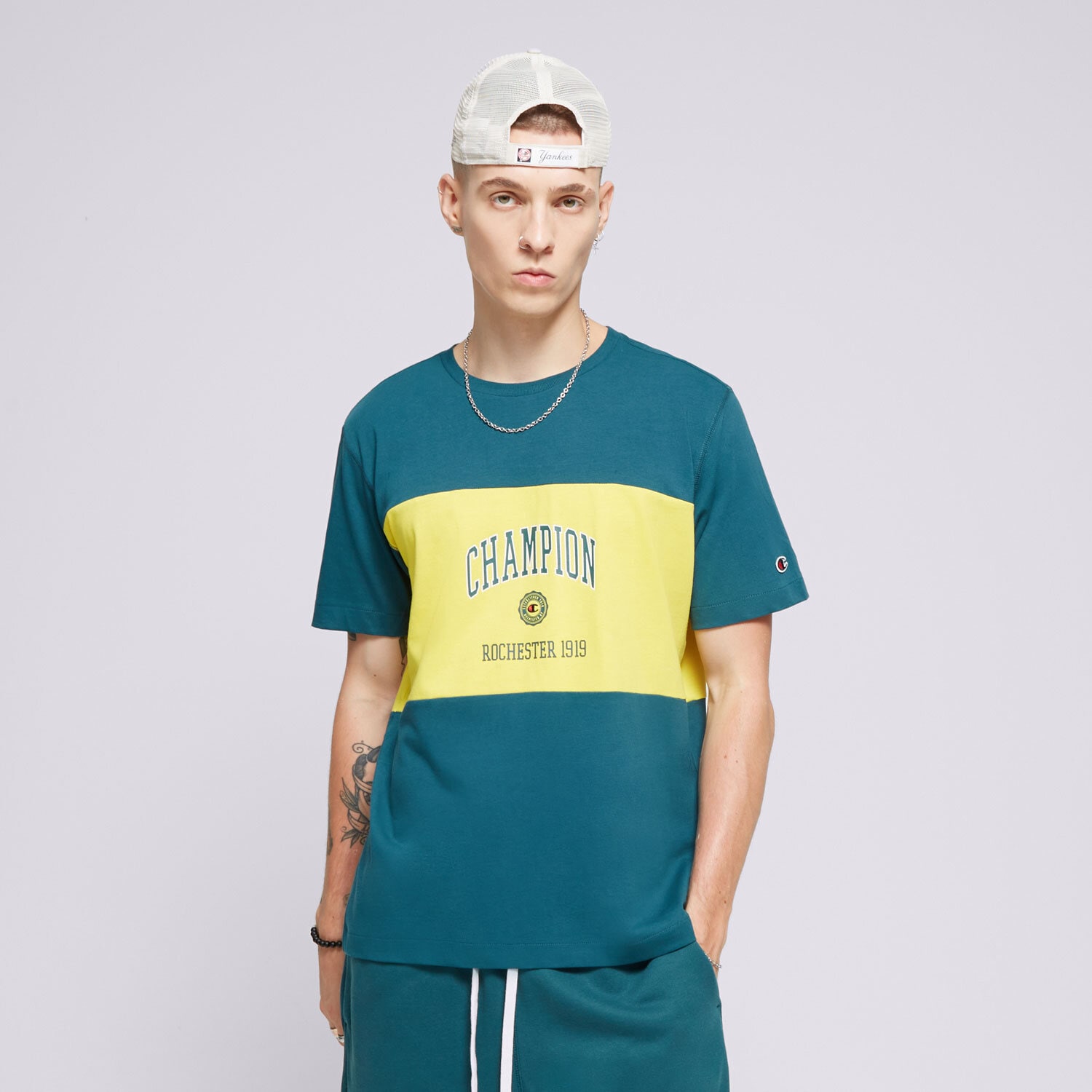 pánské tričko CHAMPION TRIČKO CREWNECK 219853GS549 ZELENÁ