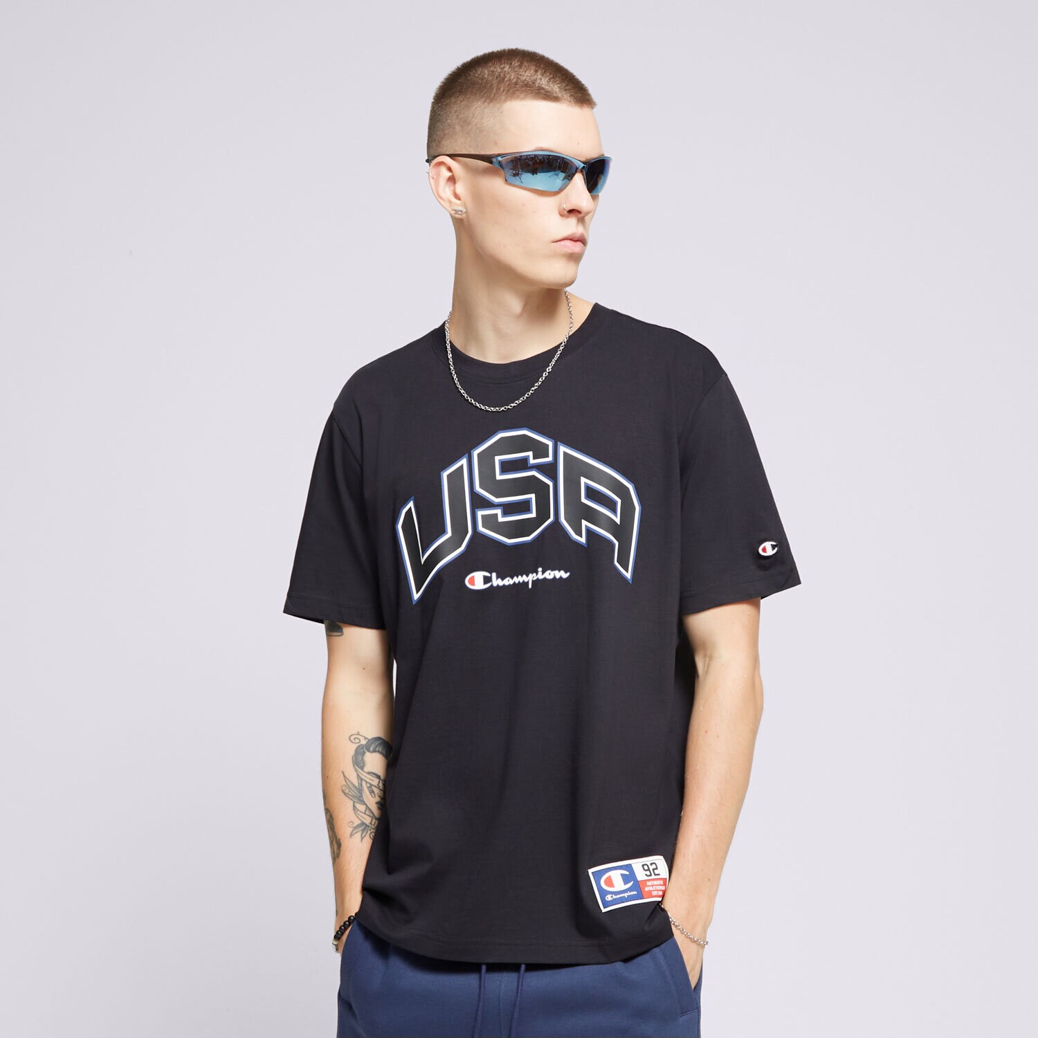 pánské tričko CHAMPION TRIČKO CREWNECK TRIČKO 219747KK001 ČERNÁ