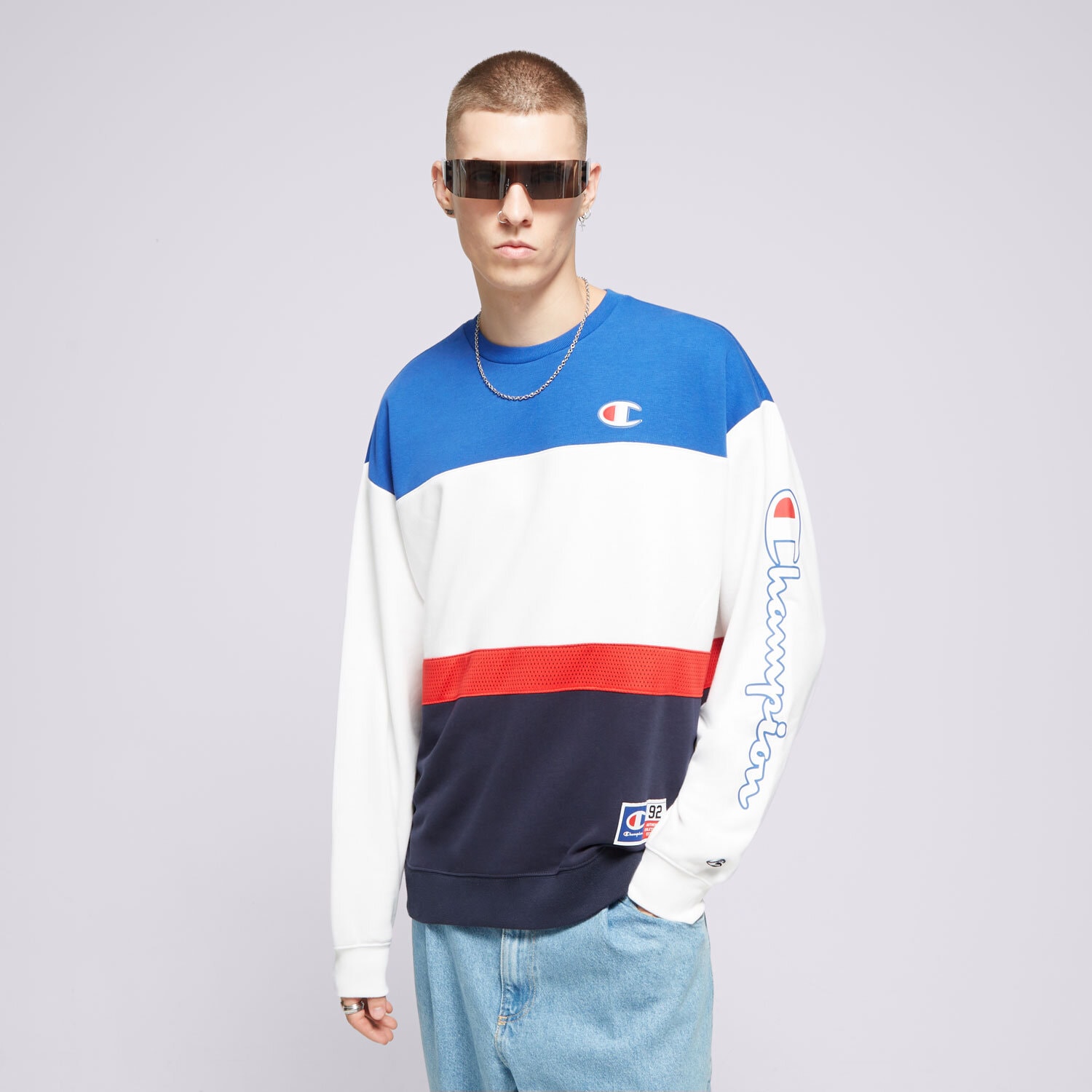 pánská mikina CHAMPION MIKINA CREWNECK RETRO SPORT 219739WW001 VÍCEBAREVNÁ