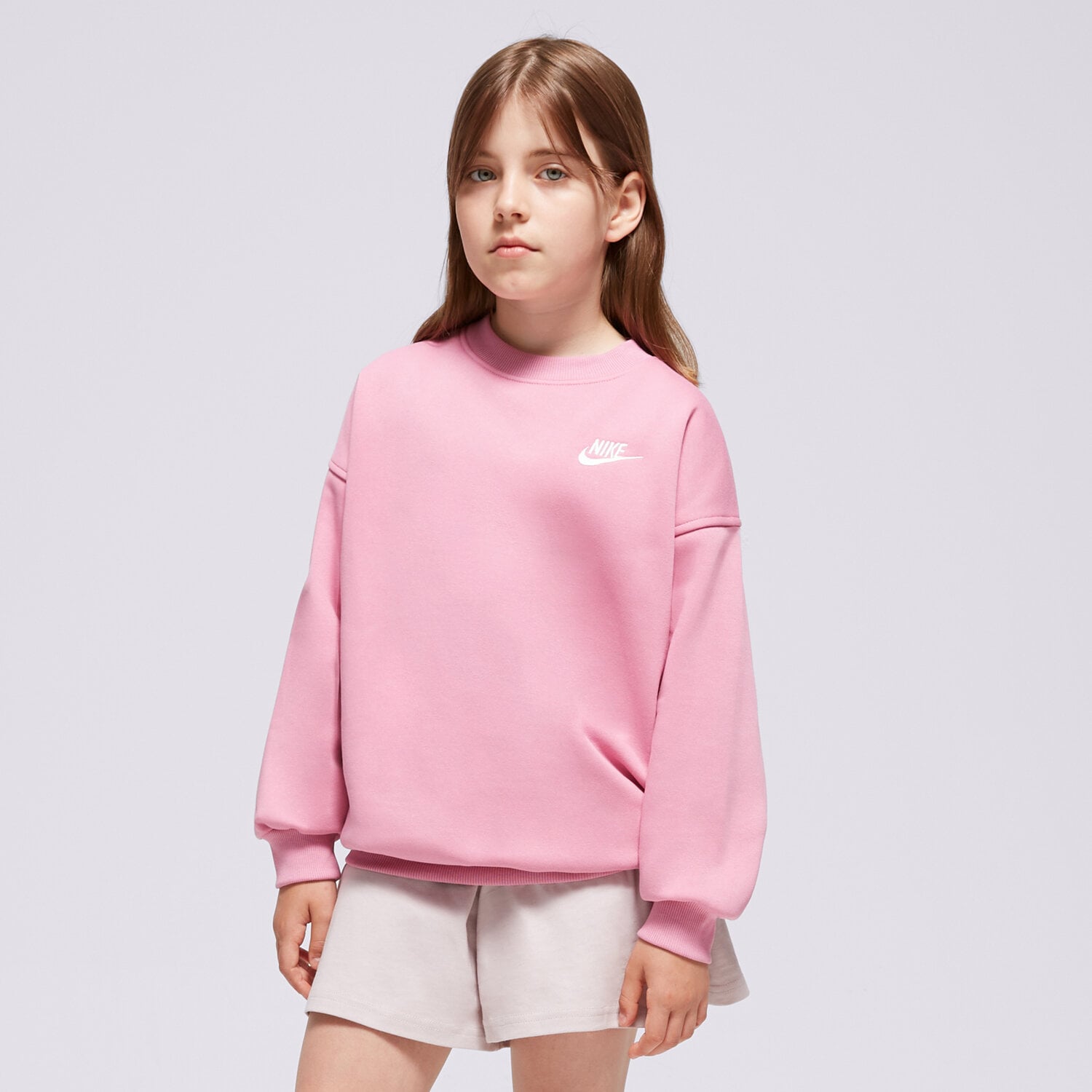 dětská mikina NIKE MIKINA G NSW CLUB FLC OVRSZD CREW LBR GIRL FD2923-646 RŮŽOVÁ
