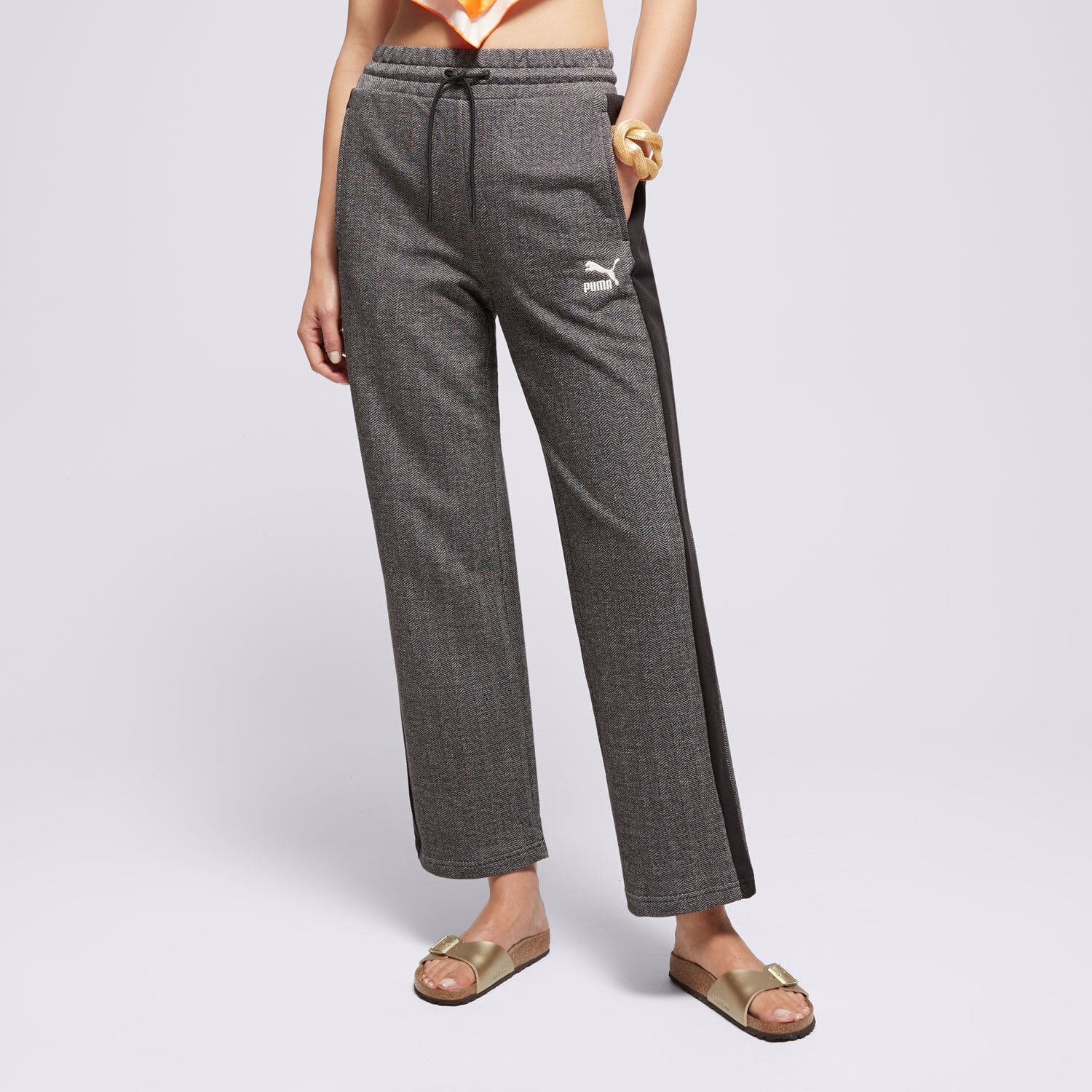 dámské kalhoty PUMA KALHOTY  T7 HIGH WAIST TRACK PANTS 626798 01 BÉŽOVÁ