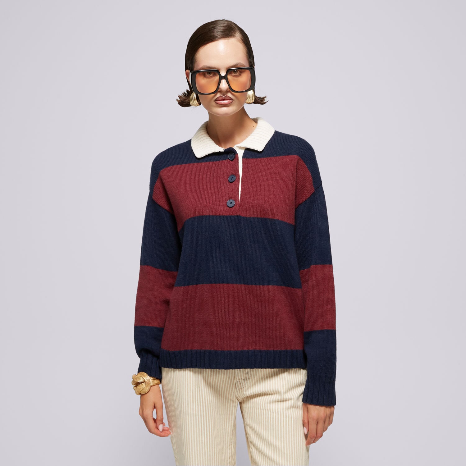 dámská mikina LEVI'S SVETR IVY LEAGUE STRIPED SWEATER REDS A8504-0001 BORDOVÁ