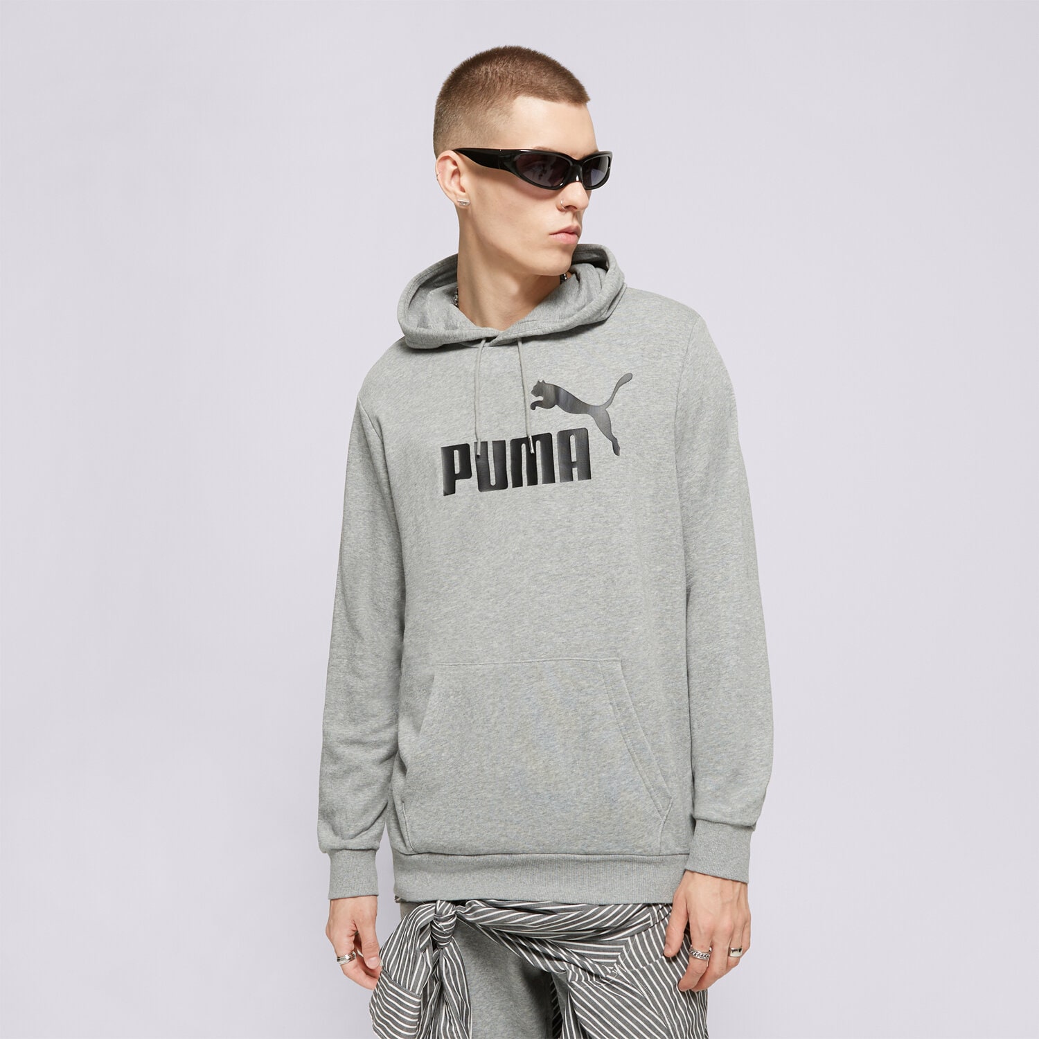 pánská mikina PUMA MIKINA ESS BIG LOGO HOODIE 58668803 ŠEDÁ