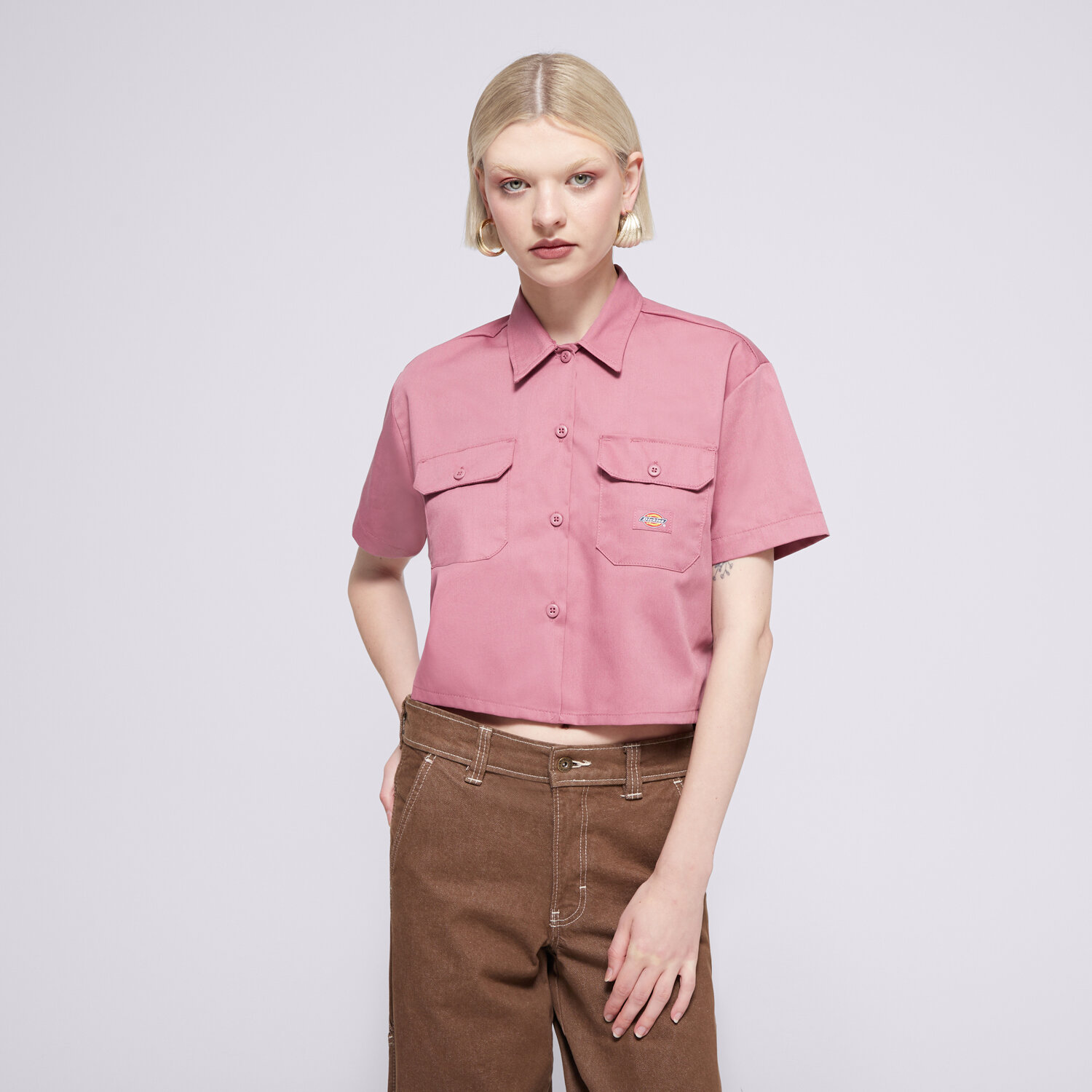 dámské tričko DICKIES KOŠILE WORK SHIRT CROPPED SS W DK0A4YSXJ541 FIALOVÁ