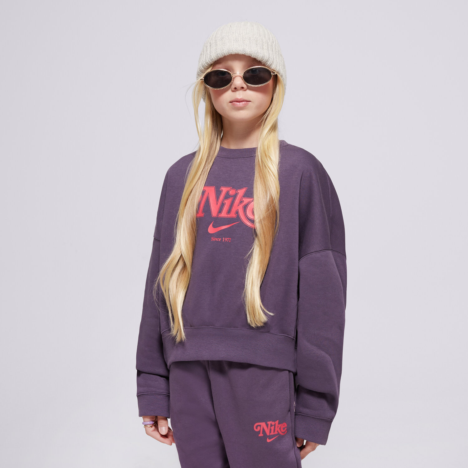 dětská mikina NIKE MIKINA G NSW TREND FLC CRP CREW GIRL HM0531-573 TMAVOMODRÁ