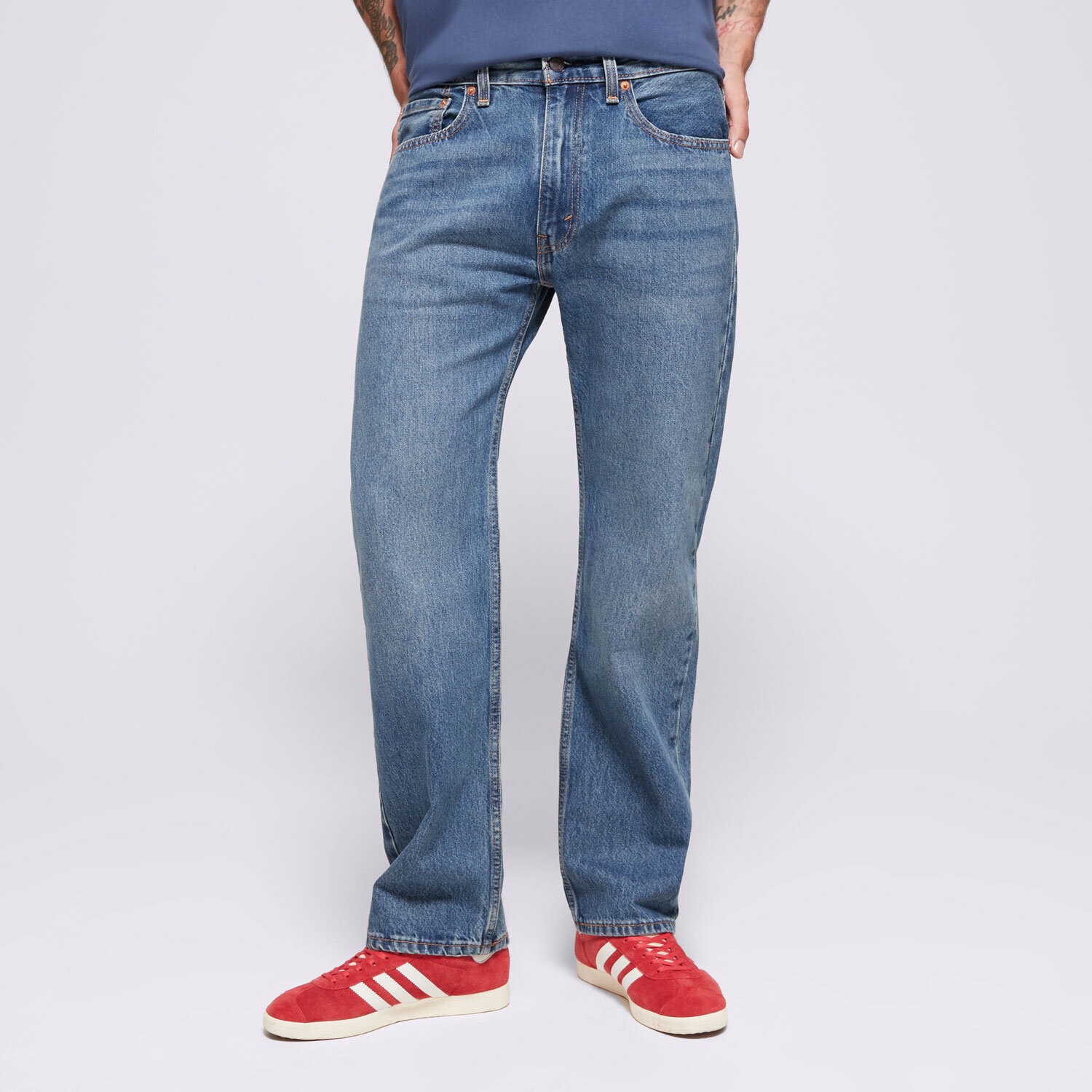 pánské kalhoty LEVI'S KALHOTY  555 96 RELAXED STRAIGHT MED INDIGO-WORN IN A7223-0002 MODRÁ