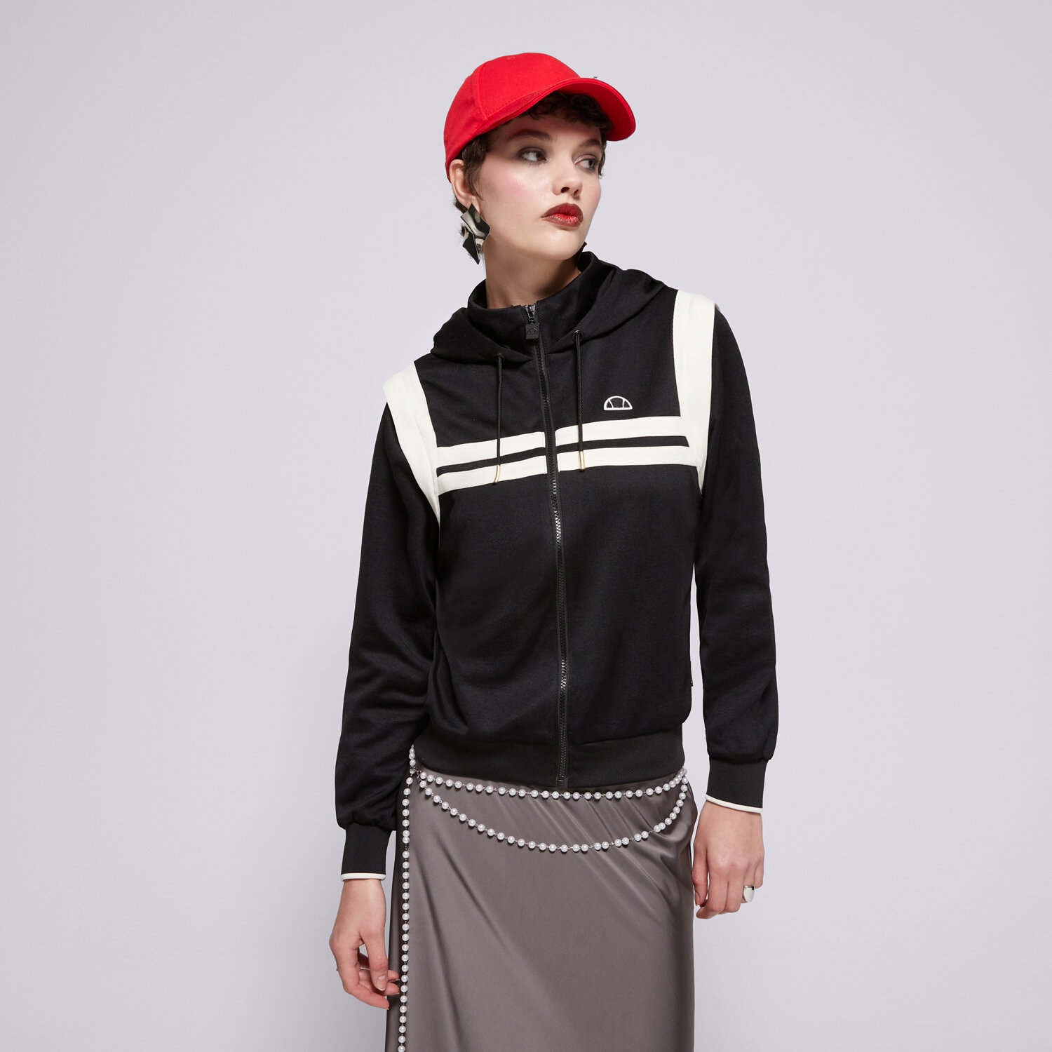 dámská mikina ELLESSE MIKINA ROZEPÍNACÍ S KAPUCÍ PERNA   BLK/OWHT CROPPED SGT19163054 ČERNÁ