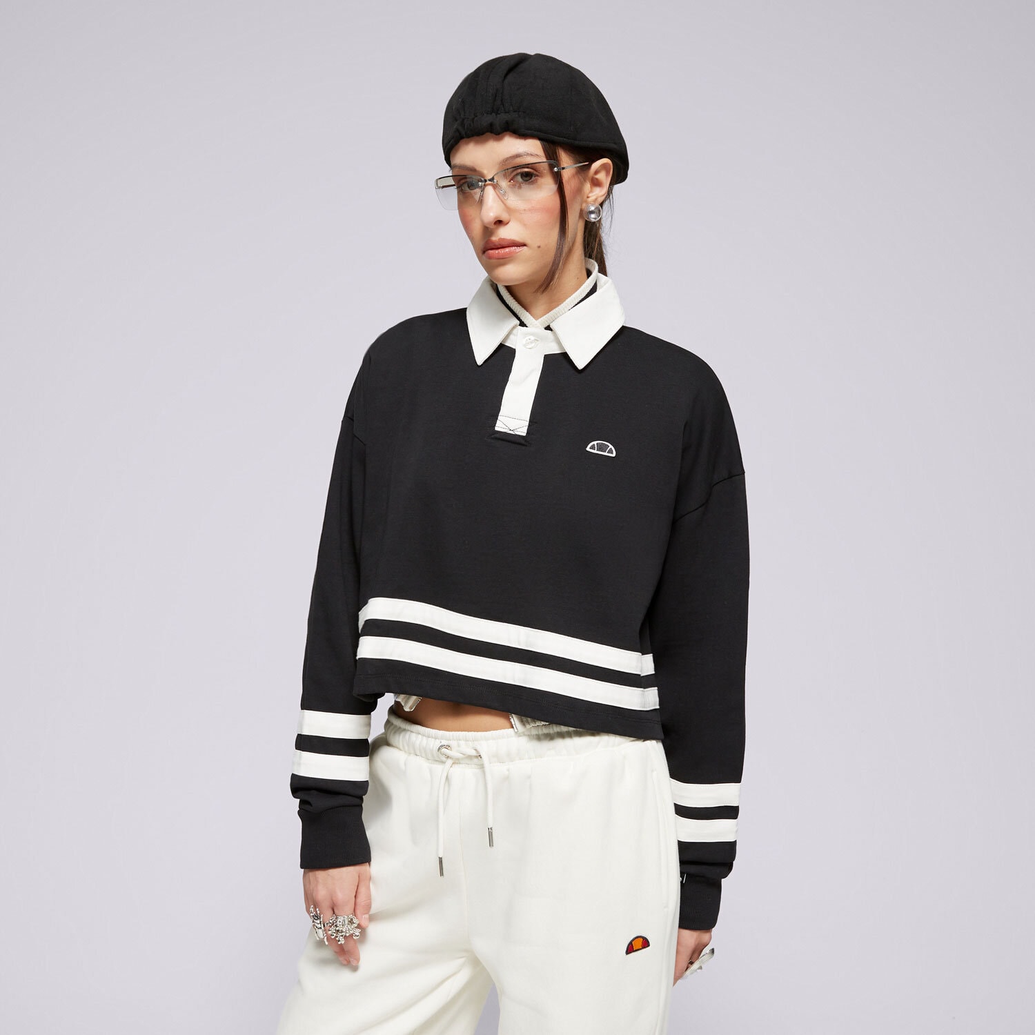 dámské polo tričko ELLESSE TRIČKO SOMBRA CROPPED RUGBY TOP BLK SGX21025011 ČERNÁ