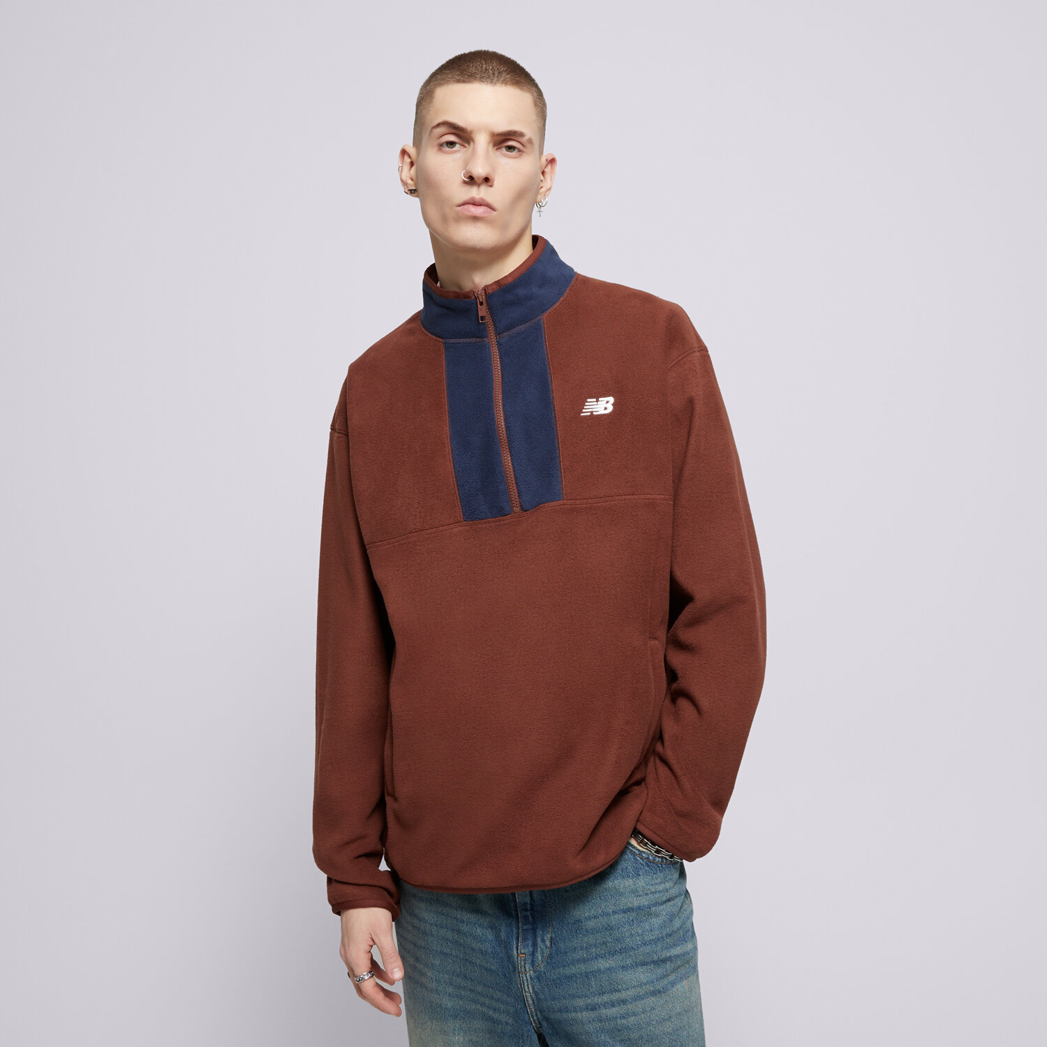 pánská mikina NEW BALANCE FLEECE MIKINA FLEECE 1/2 ZIP MT43518ROK HNĚDÁ