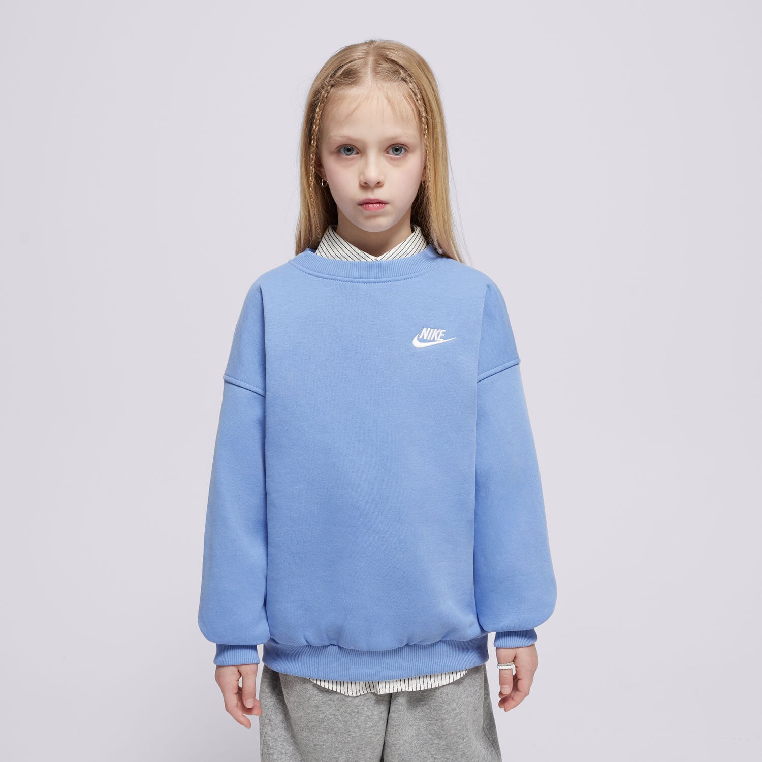 dětská mikina NIKE MIKINA G NSW CLUB FLC OVRSZD CREW LBR GIRL FD2923-494 MODRÁ