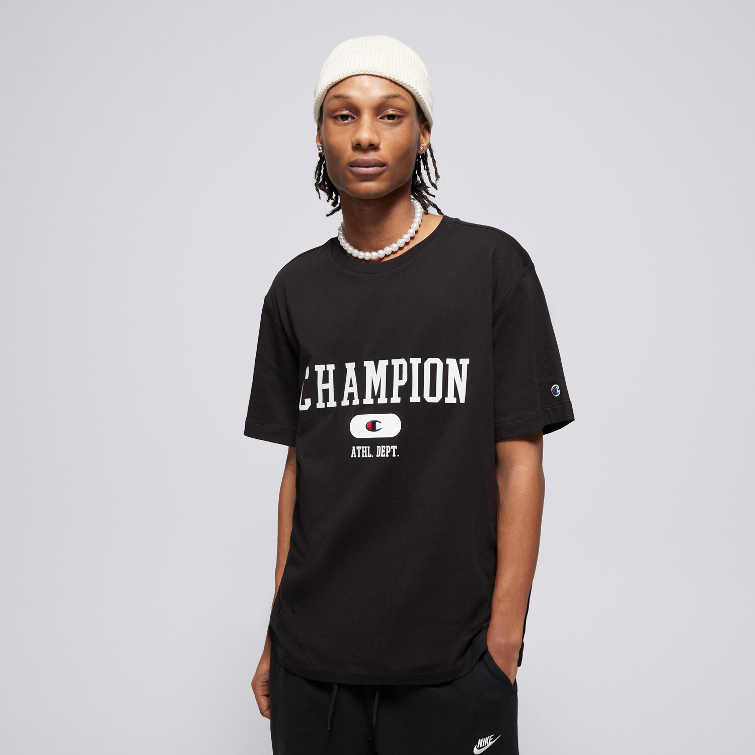 pánské tričko CHAMPION TRIČKO CREWNECK TRIČKO 220432KK001 ČERNÁ