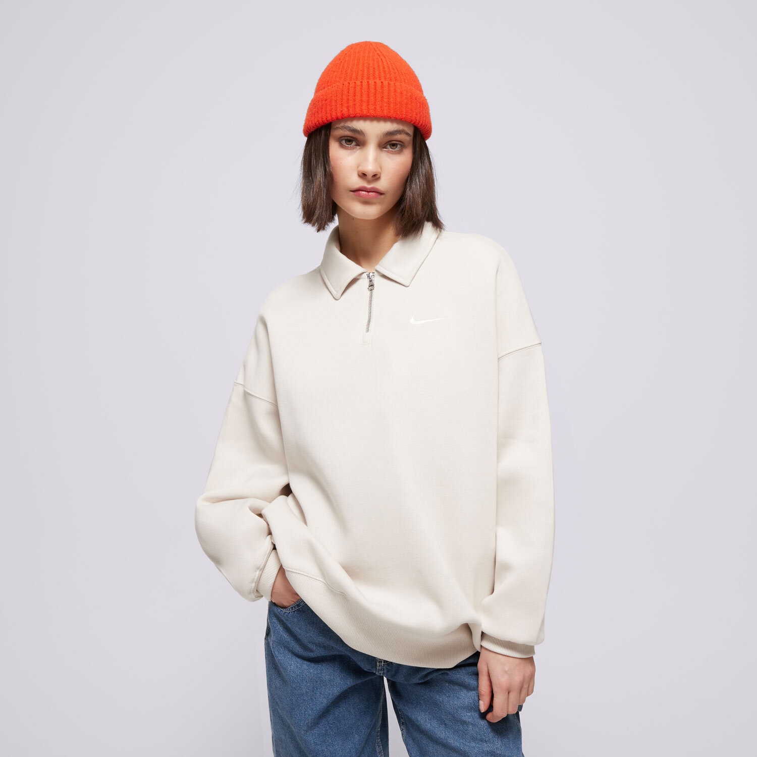 dámská mikina NIKE MIKINA W NSW PHNX FLC OS QZ TRIČKO FZ3207-104 BÉŽOVÁ